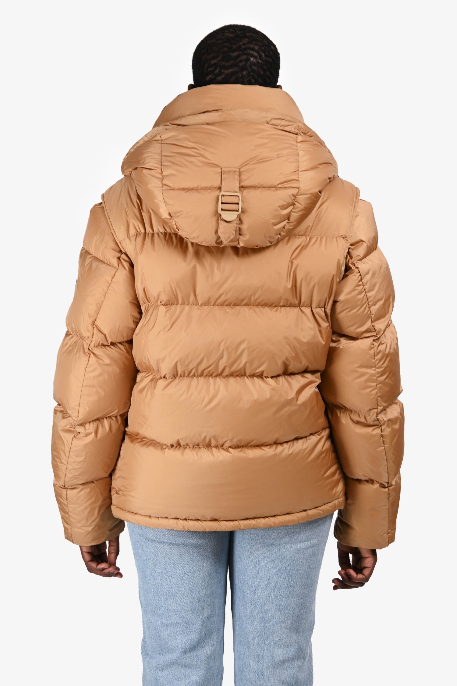 Burberry London Tan Hooded Removable Sleeve Puffer Jacket Size L Mens