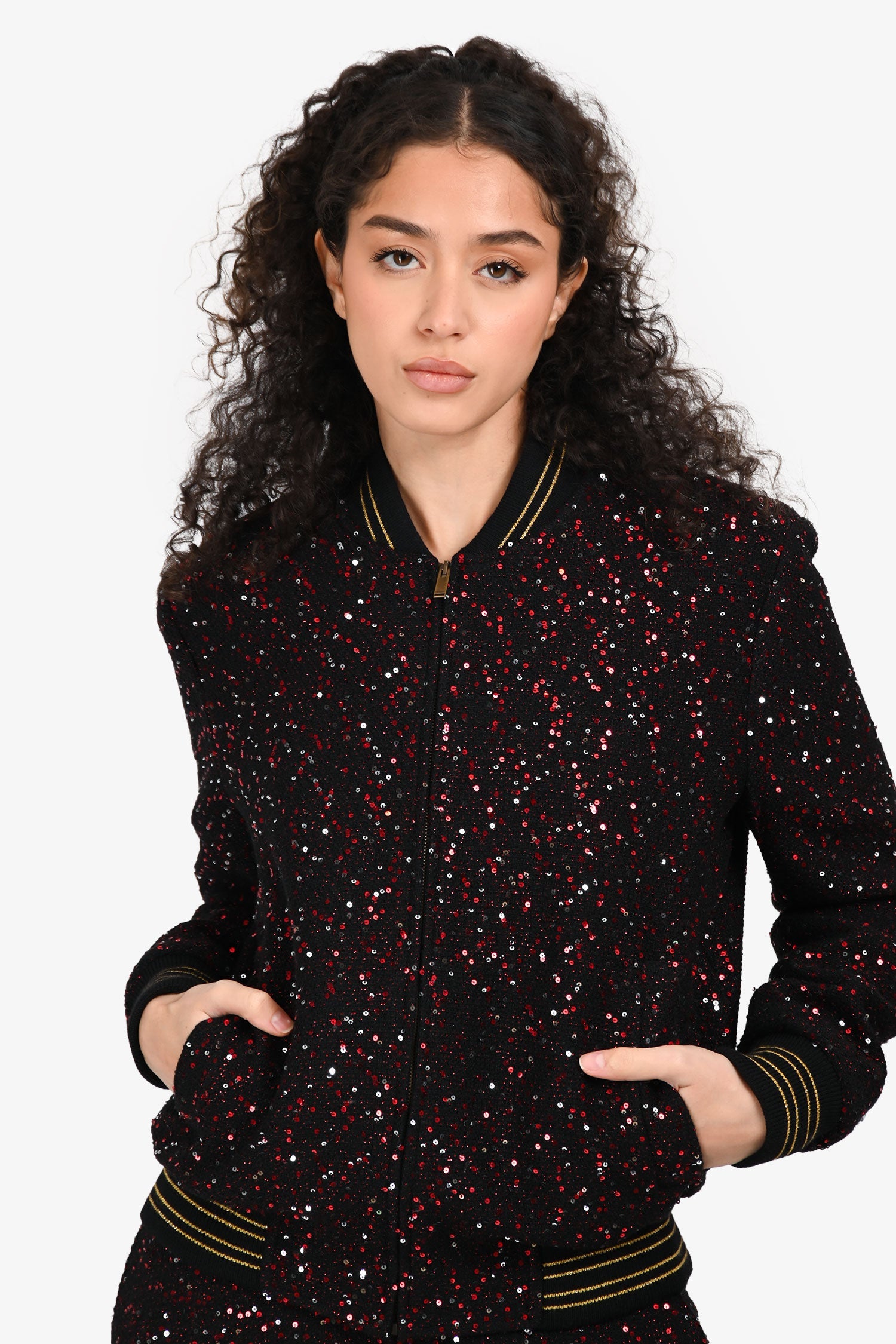 Saint Laurent 2018 Black/Red Sequin Bomber Jacket Size F38 Mens