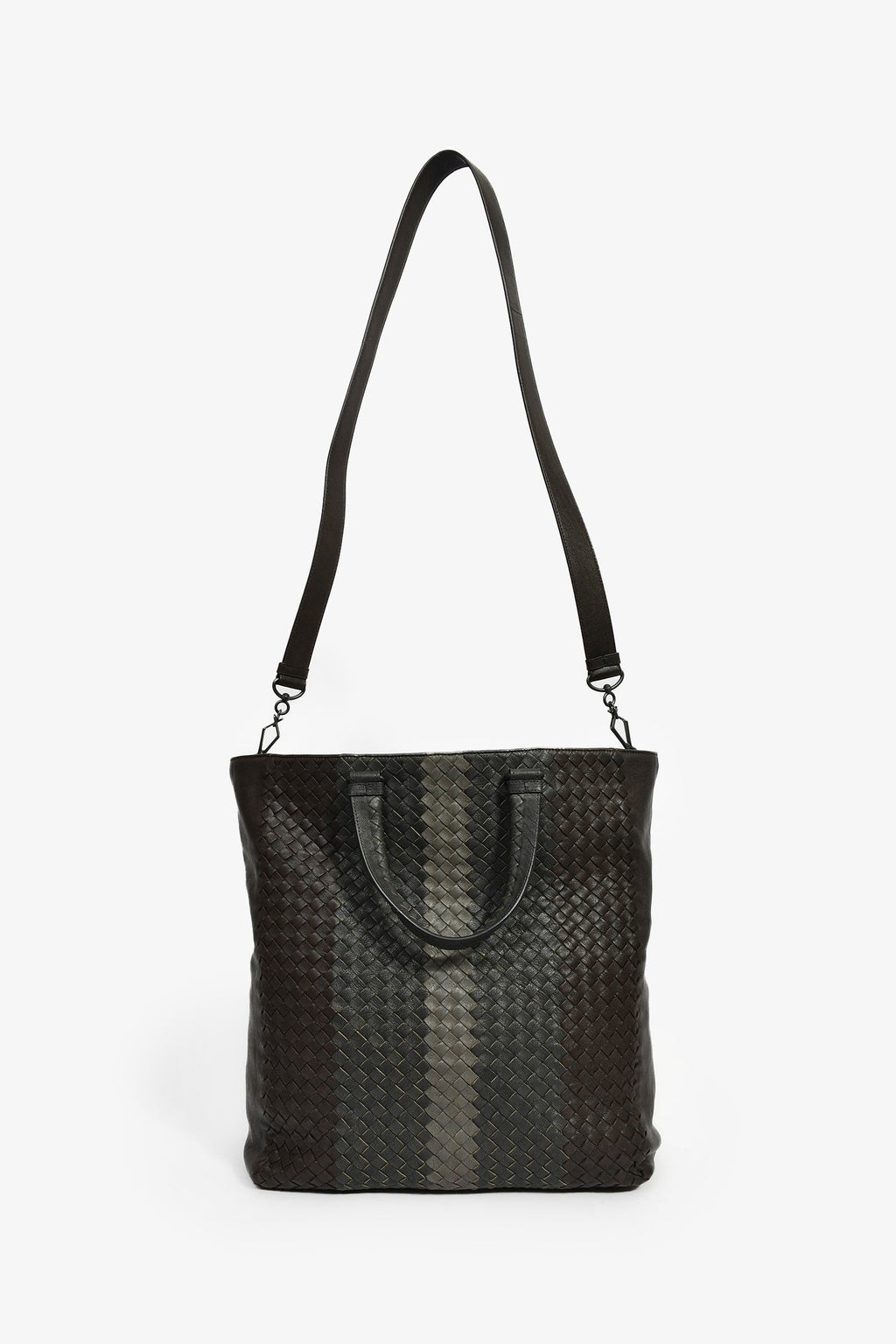 Bottega Veneta Black Intrecciato Leather Top Handle Tote Bag With Strap