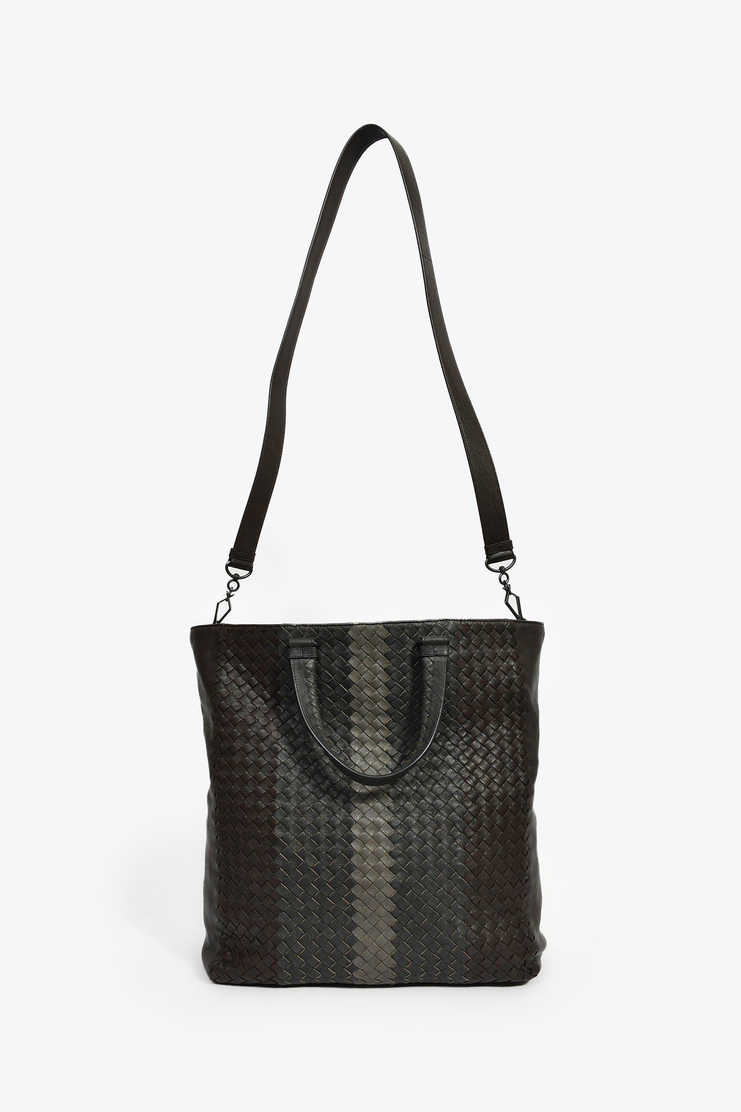 Bottega Veneta Black Intrecciato Leather Top Handle Tote Bag With Strap
