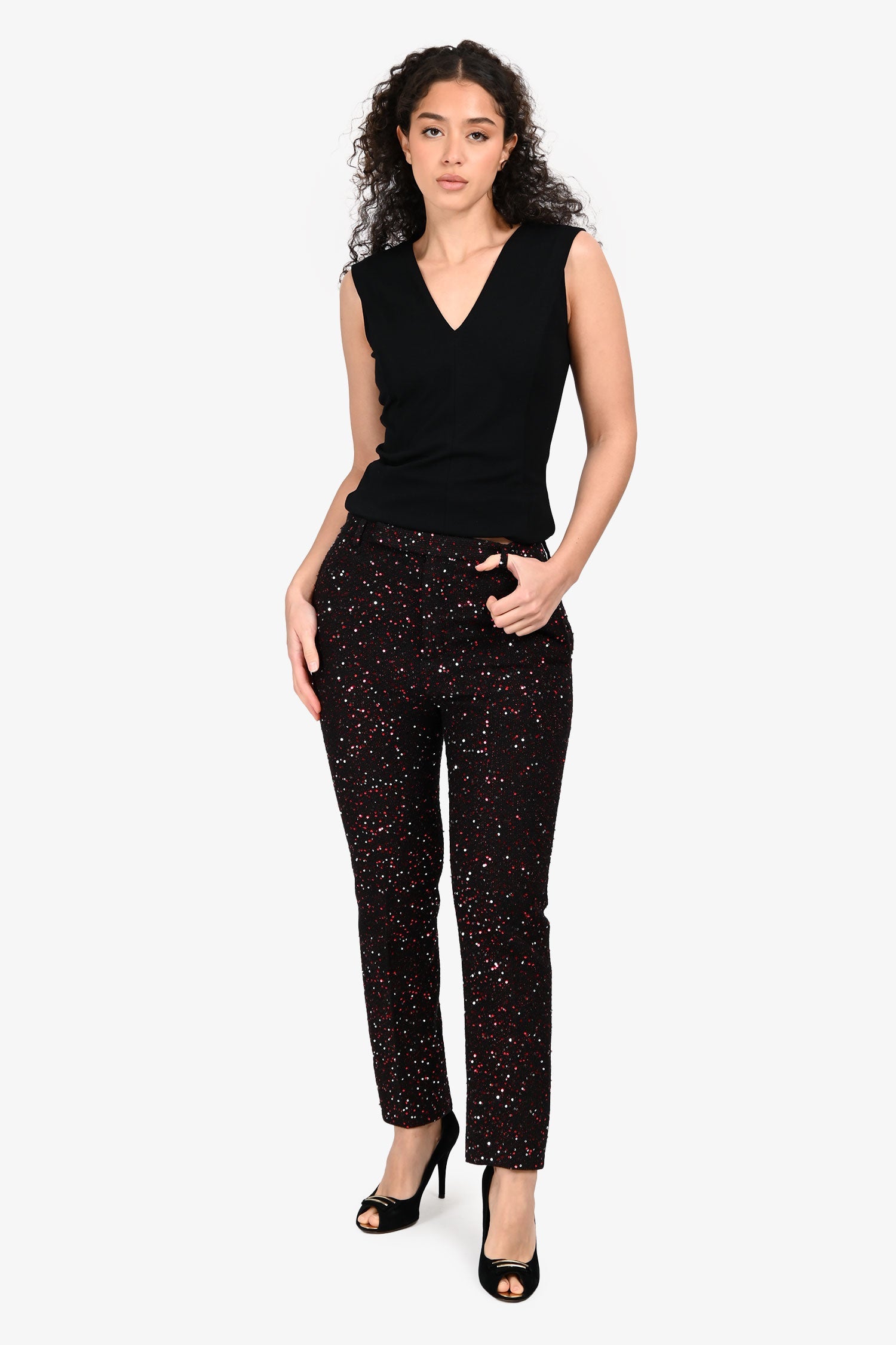 Saint Laurent 2018 Black/Red Sequin Trousers Size 44 Mens