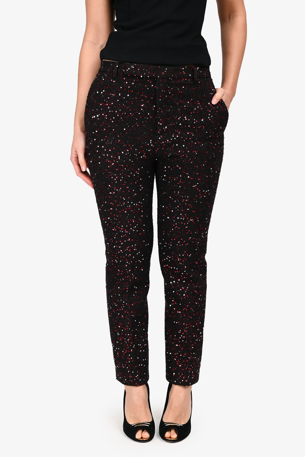 Saint Laurent 2018 Black/Red Sequin Trousers Size 44 Mens