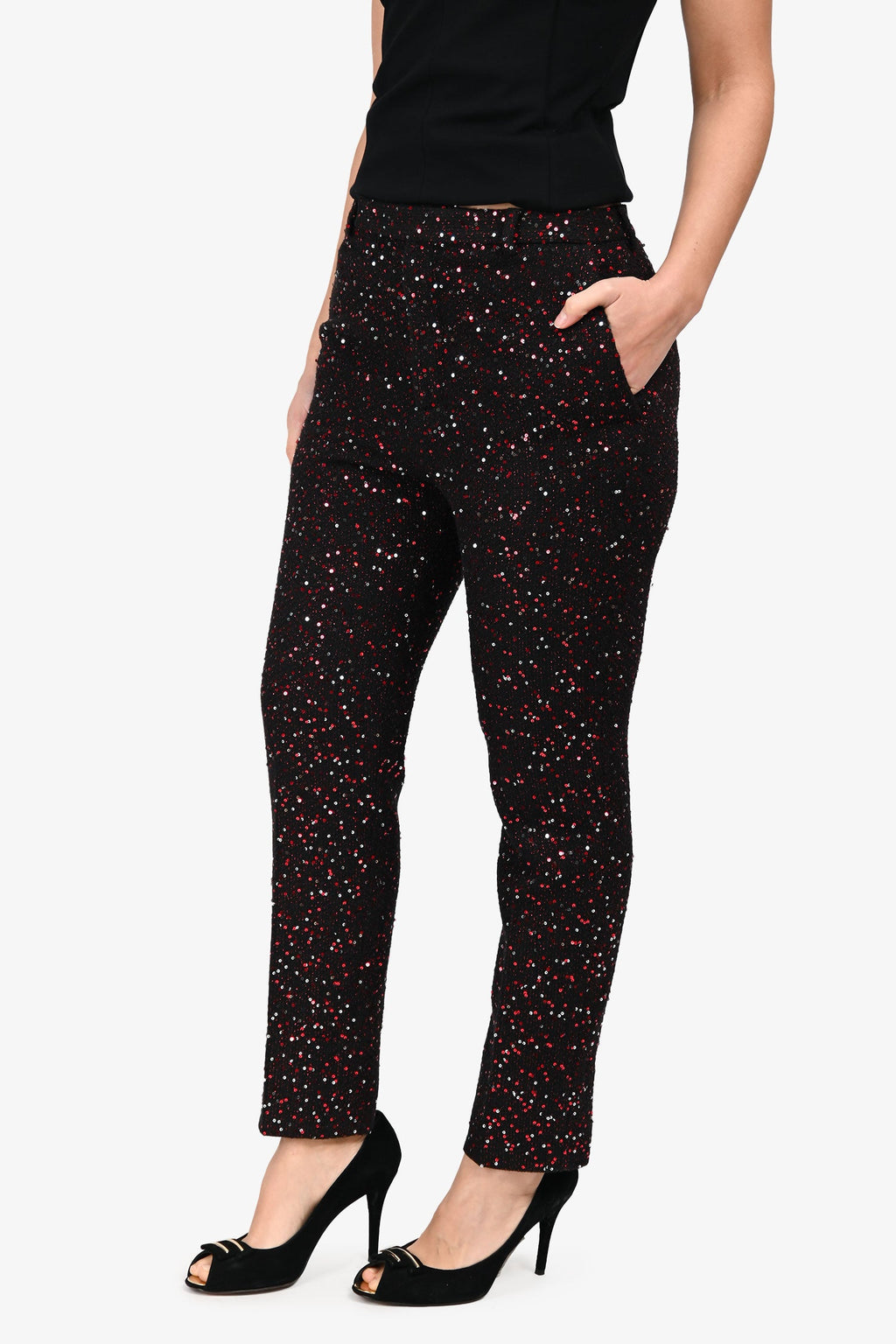 Saint Laurent 2018 Black/Red Sequin Trousers Size 44 Mens