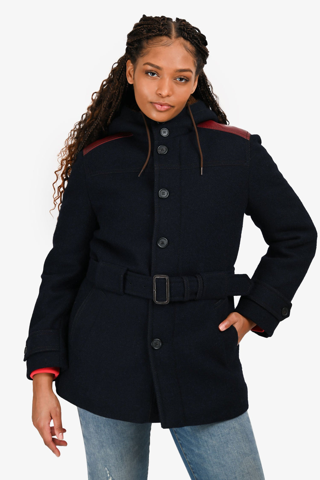 Prada Runway 2017 Navy Wool/Faux Fur Jacket Size 46