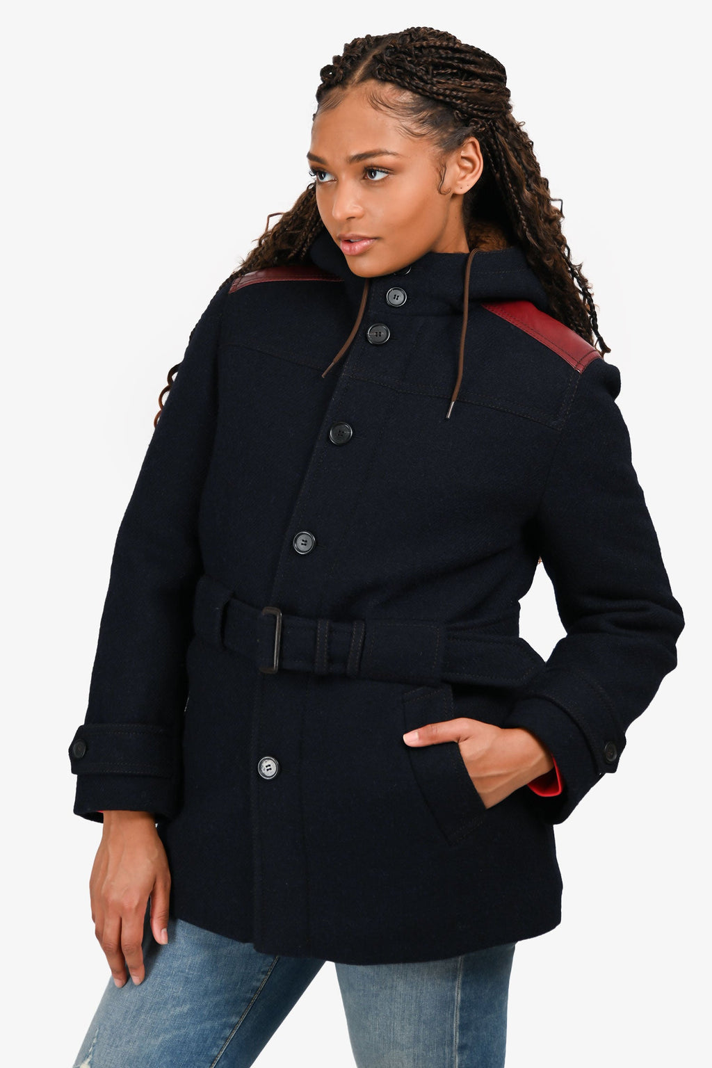 Prada Runway 2017 Navy Wool/Faux Fur Jacket Size 46
