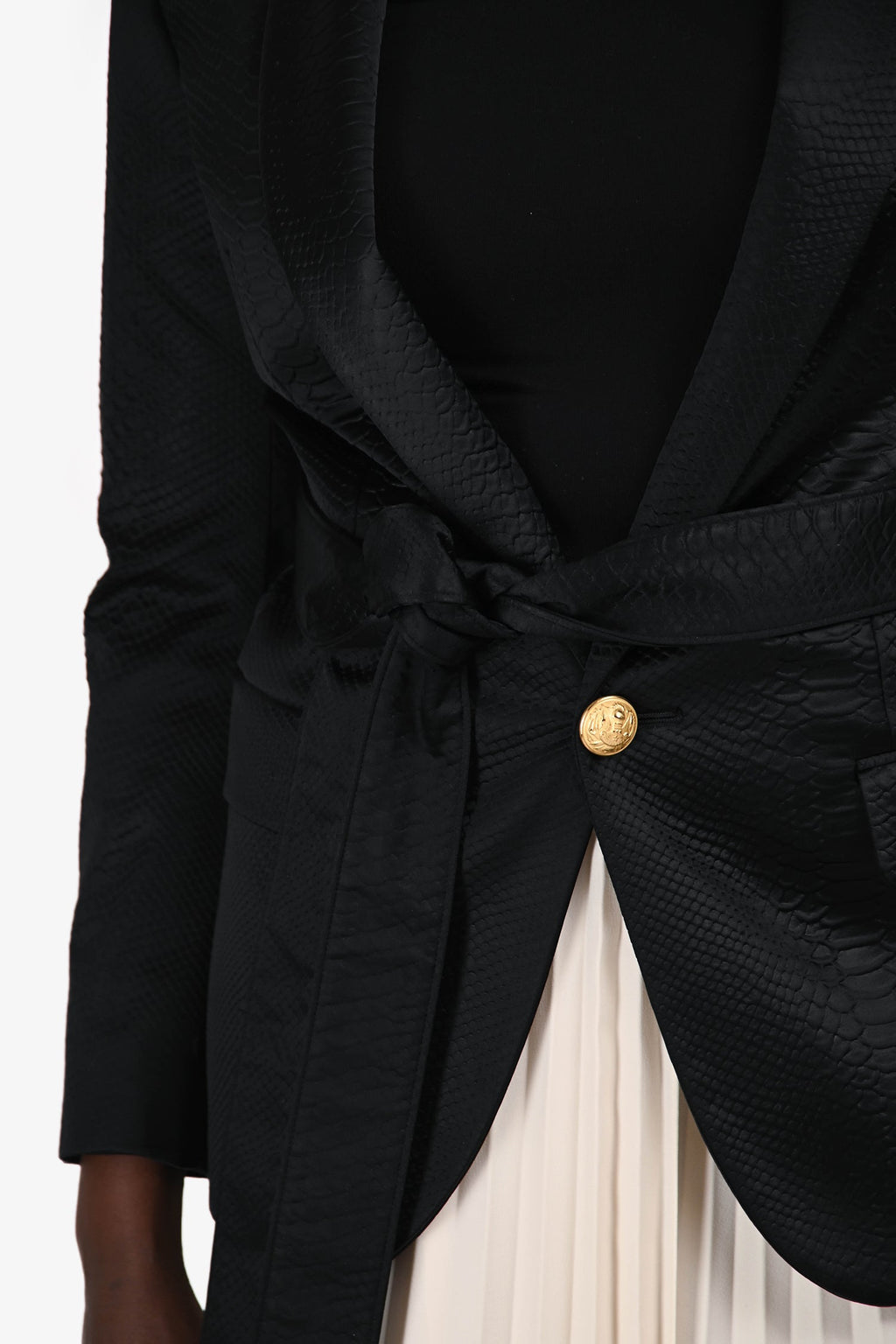 Balmain Black Snake Embossed Belted Blazer Size 46