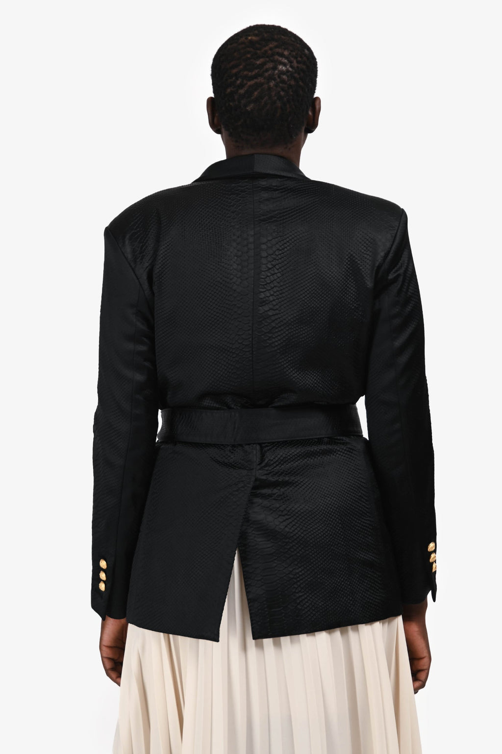 Balmain Black Snake Embossed Belted Blazer Size 46