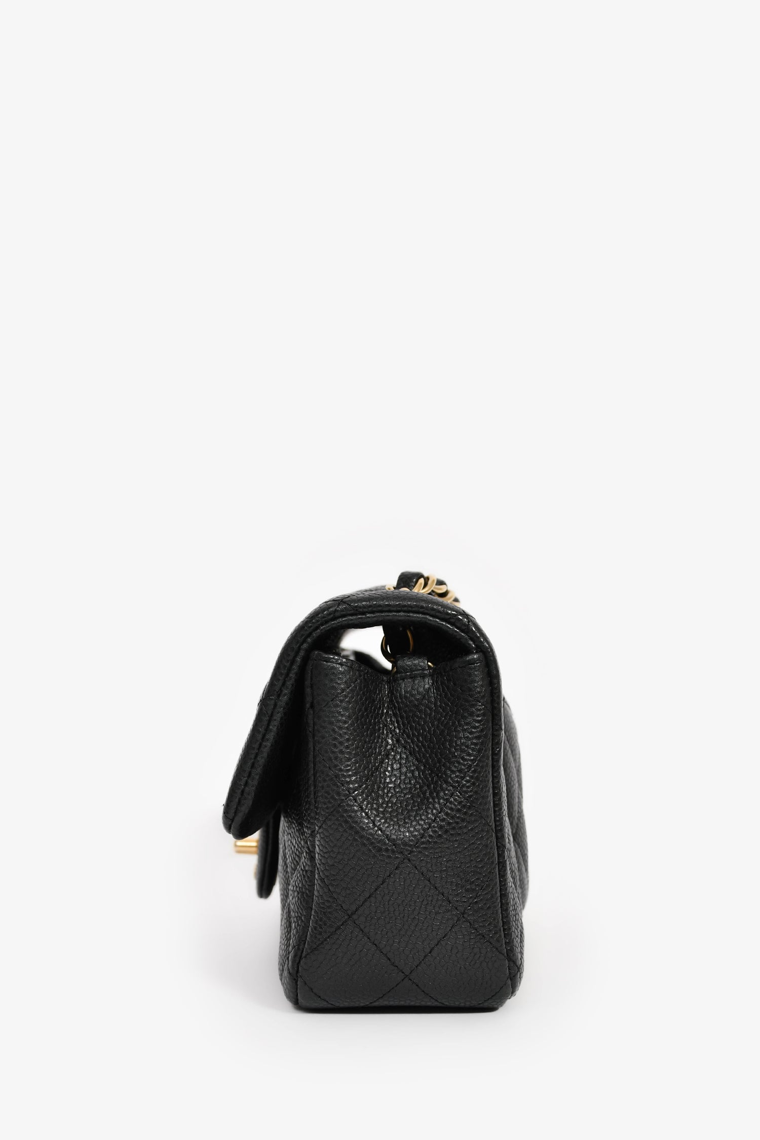 Pre-Loved Chanel™ 2014/15 Black Caviar Rectangular Mini Top Handle Flap Bag with Chain Strap