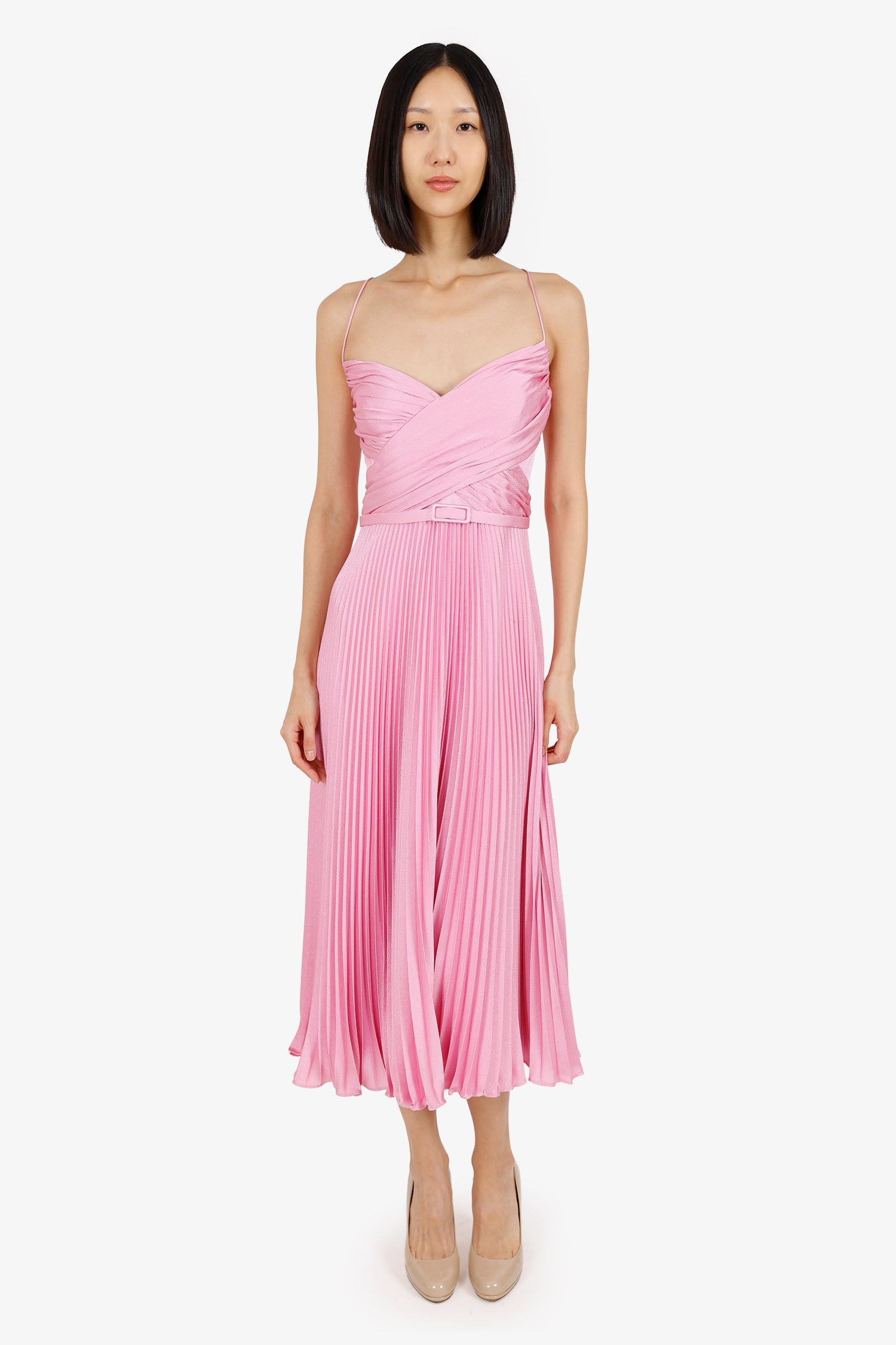 ML Monique Lhuillier Pink Pleated Mini Dress Size 16