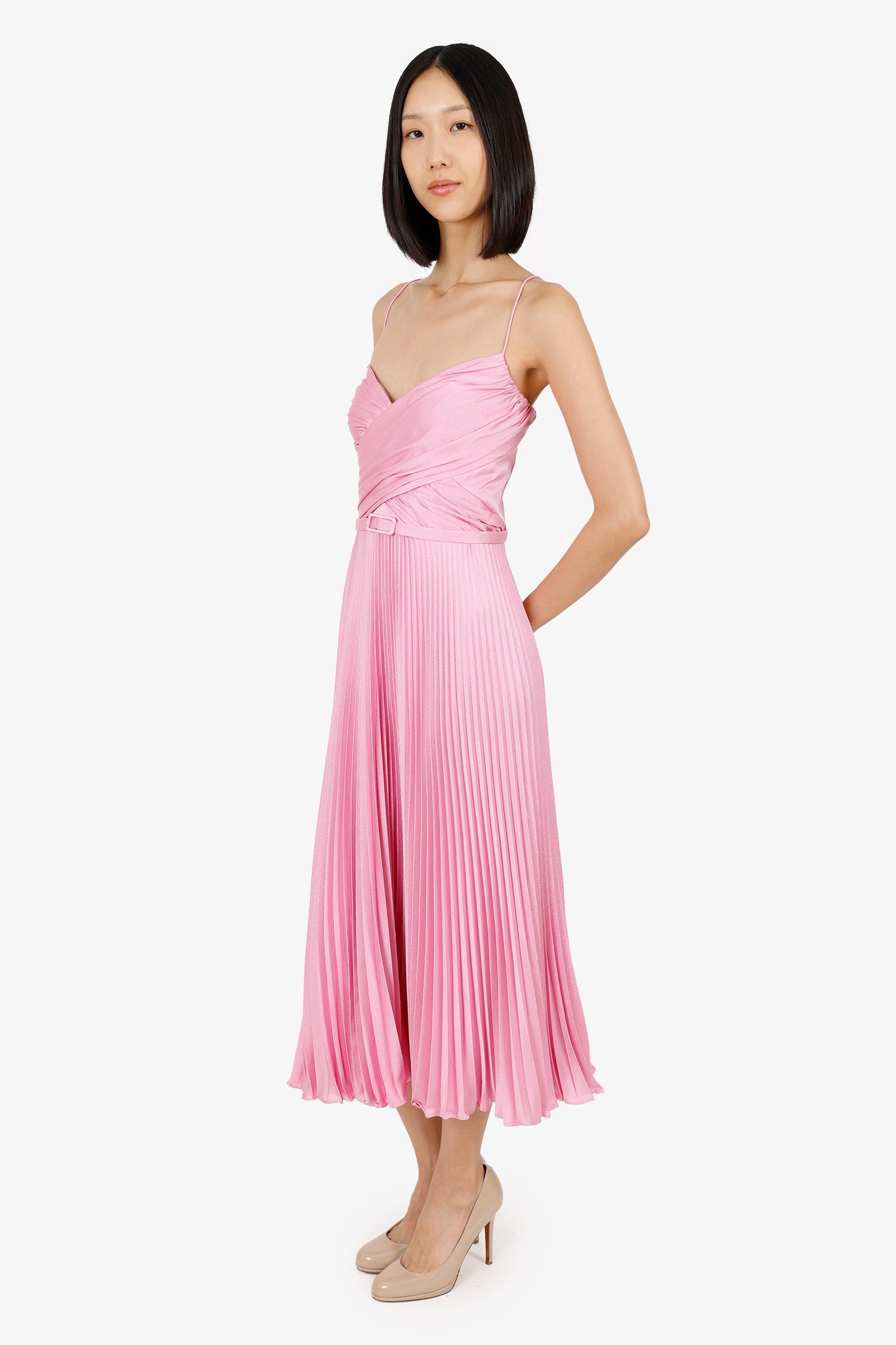 ML Monique Lhuillier Pink Pleated Mini Dress Size 16