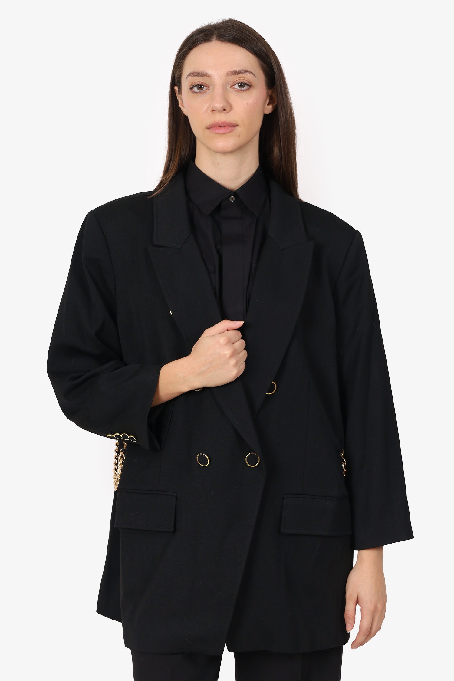 Tanya Taylor Black Chain Detail Double Breasted Blazer Size 20