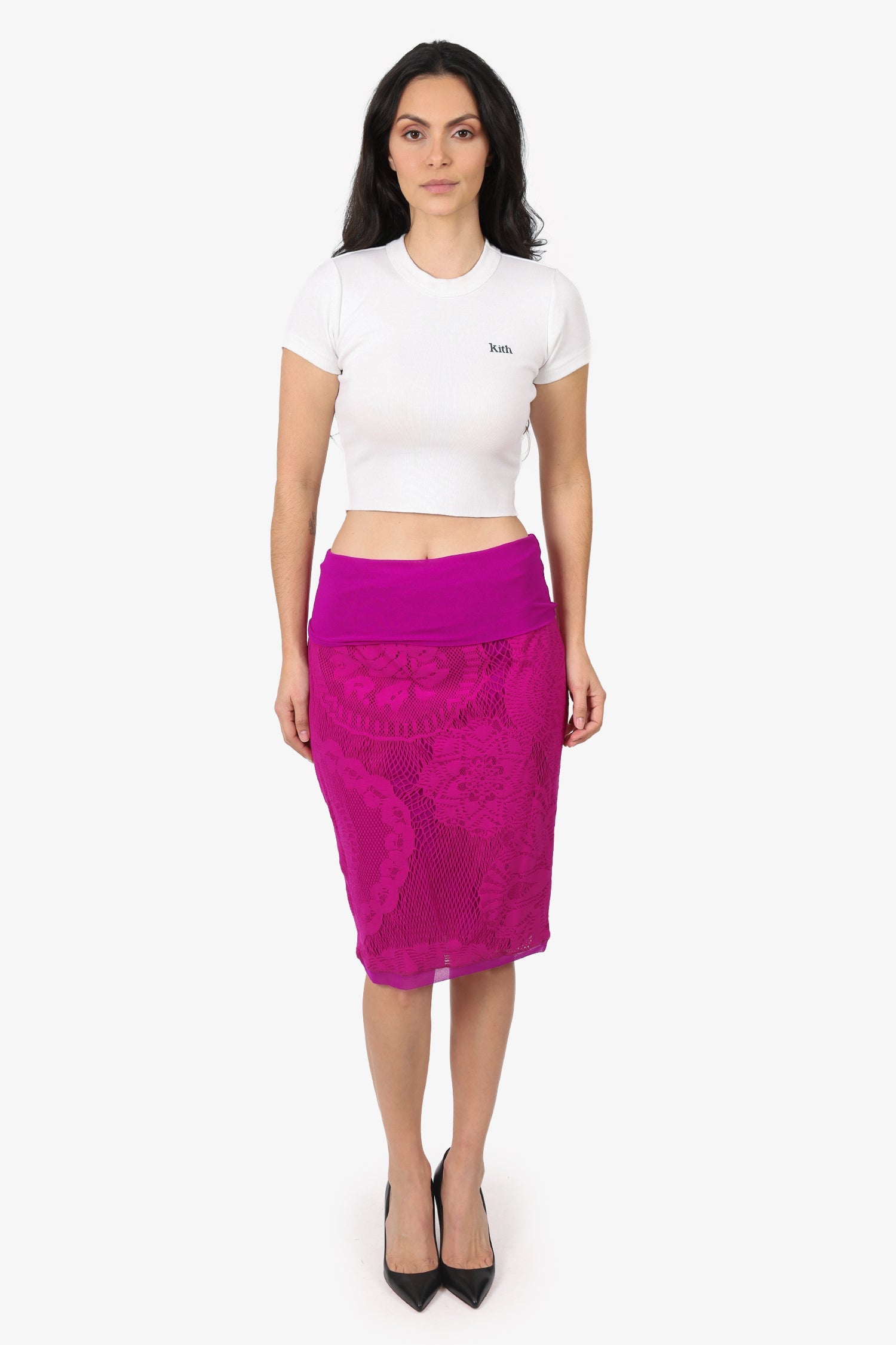 Jean Paul Gaultier Soleil Purple Floral Mesh Skirt Size XXL