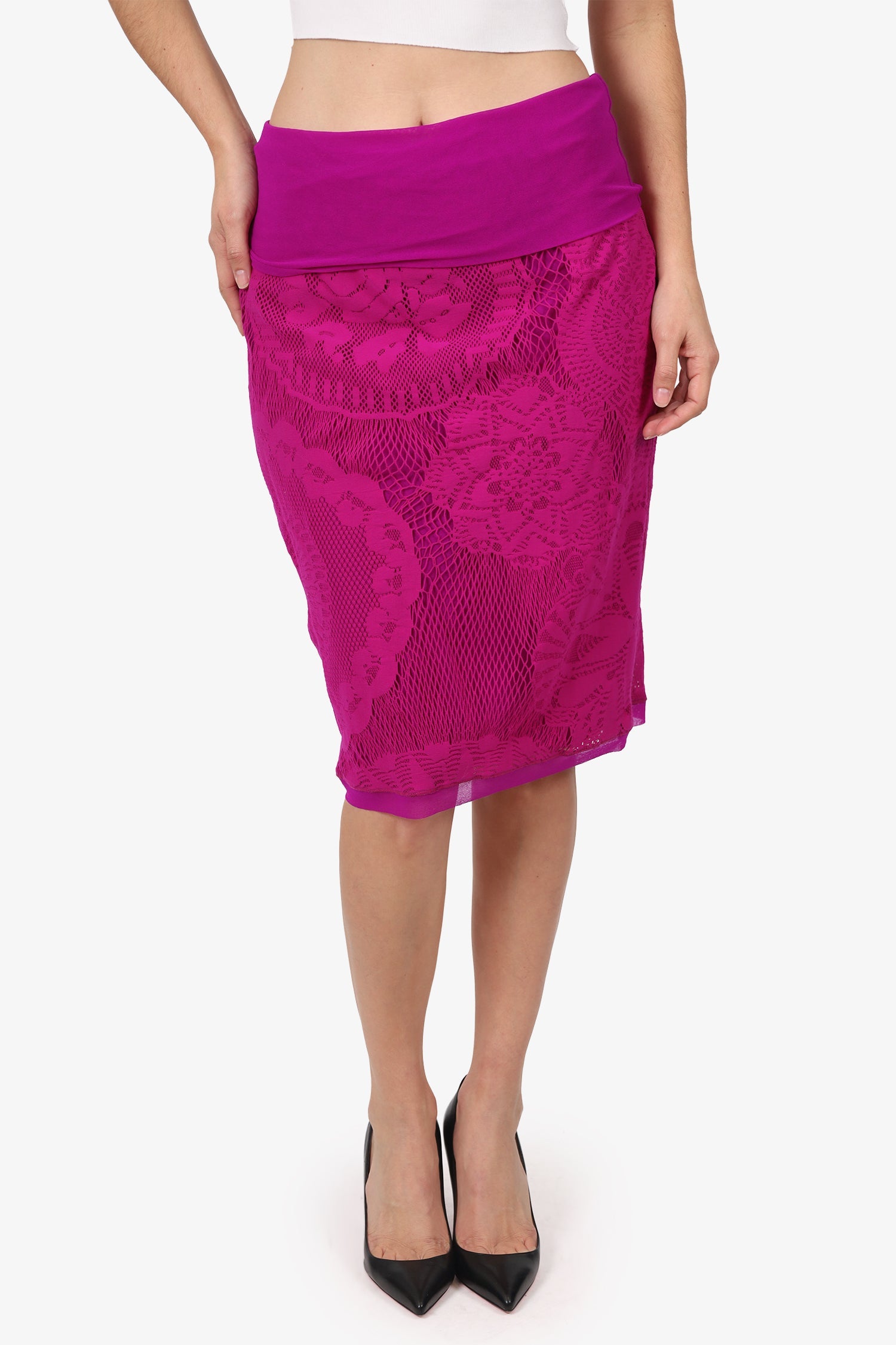 Jean Paul Gaultier Soleil Purple Floral Mesh Skirt Size XXL