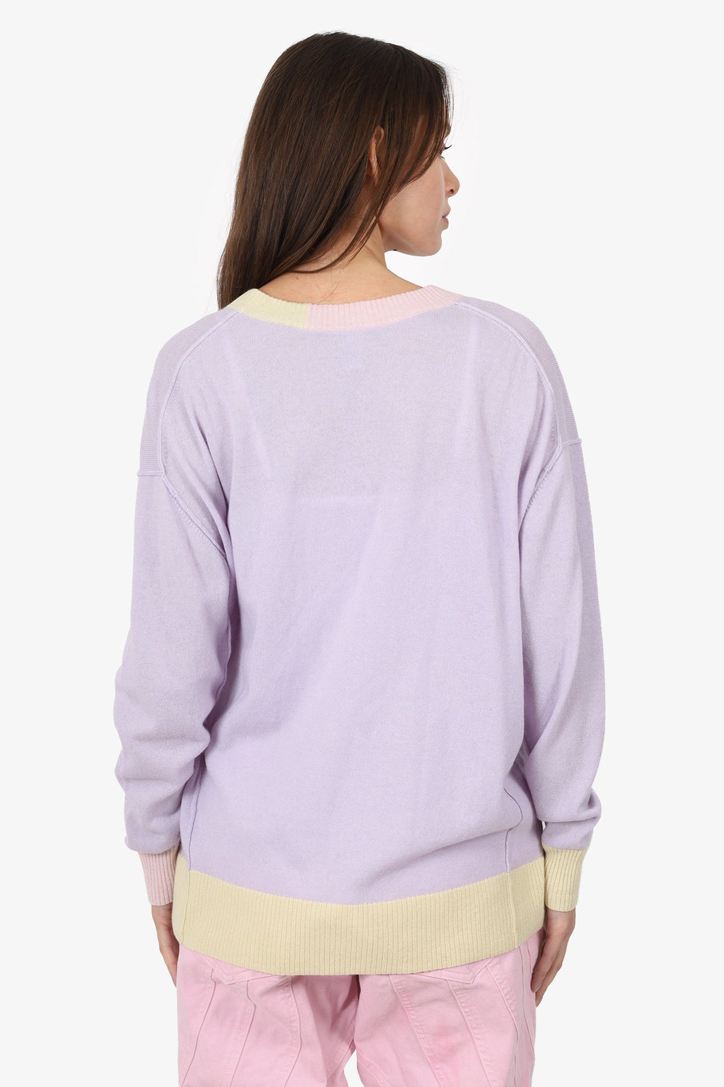 Autumn Cashmere Lilac/Yellow Cashmere V-Neck Sweater Size M