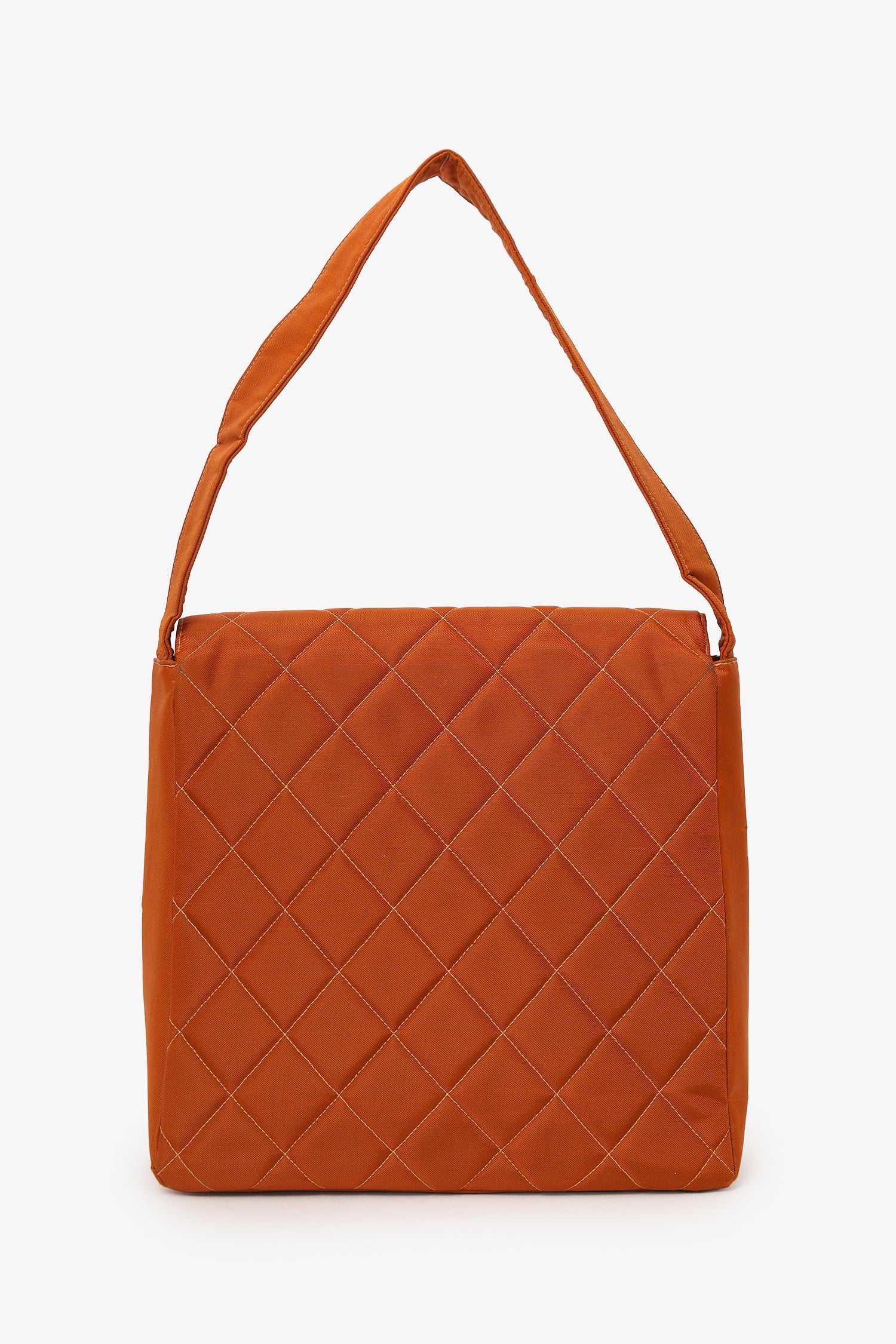 Pre-Loved Chanel™ 1996-97 Orange Nylon Quilted Two Pocket Shoulder Bag