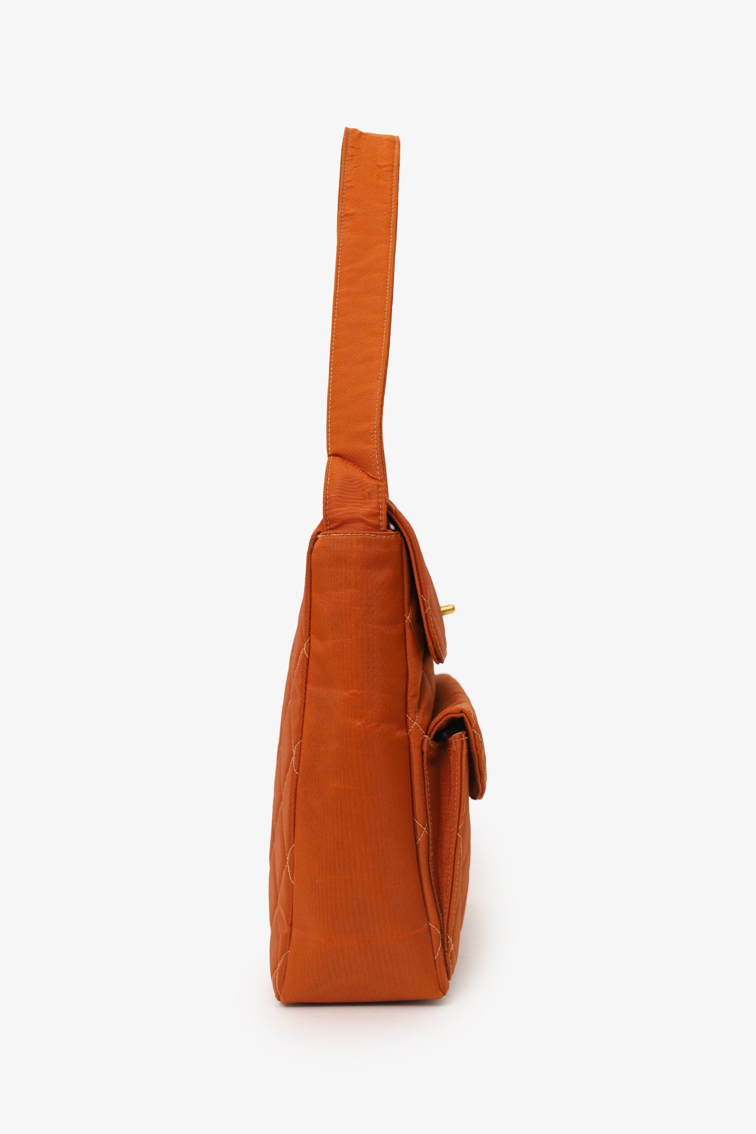 Pre-Loved Chanel™ 1996-97 Orange Nylon Quilted Two Pocket Shoulder Bag