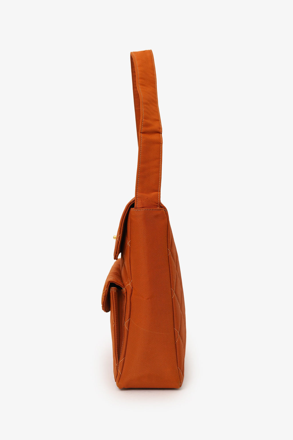 Pre-Loved Chanel™ 1996-97 Orange Nylon Quilted Two Pocket Shoulder Bag