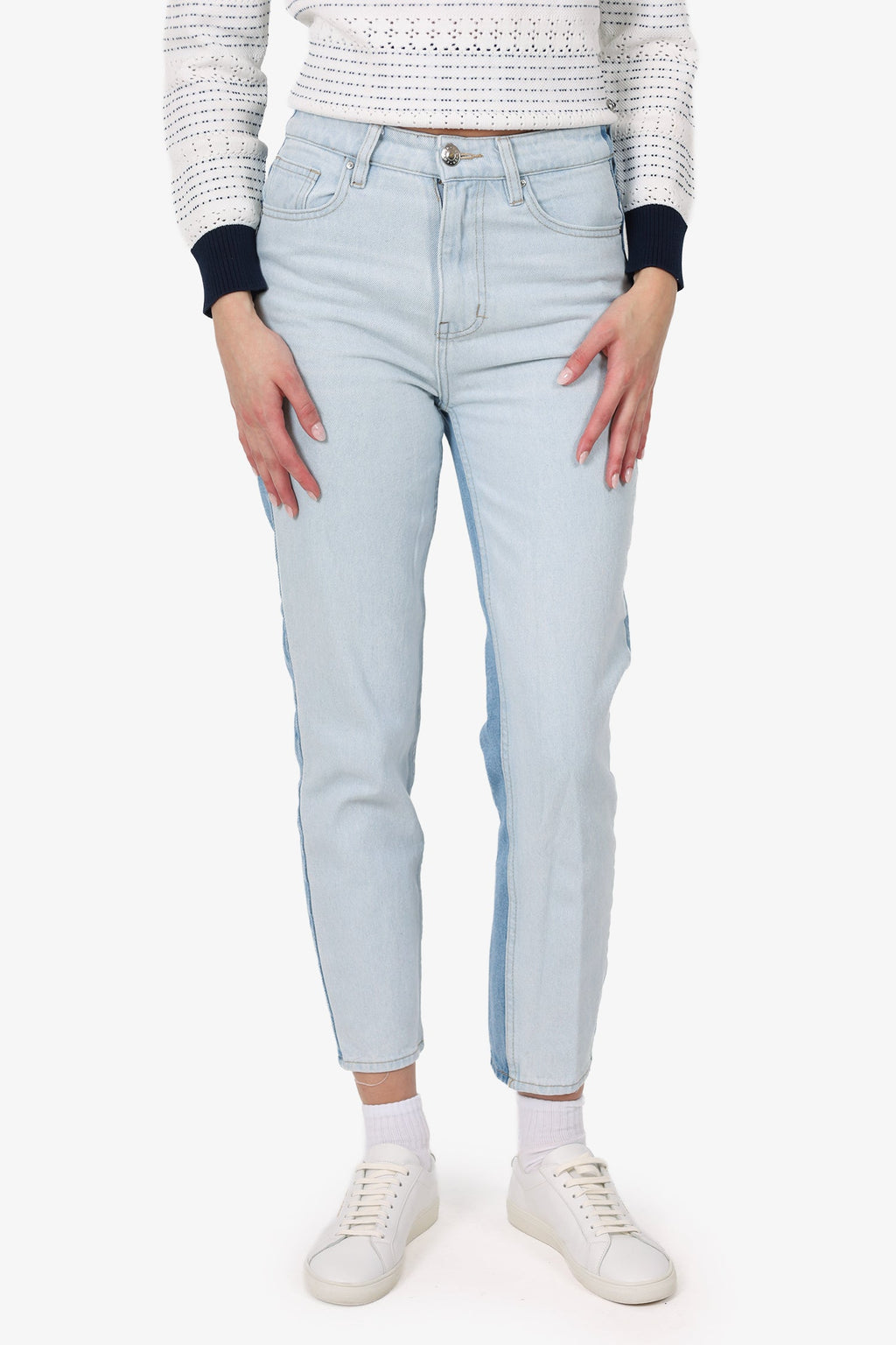 Two Tone Blue Denim Straight Leg Jeans Estimated Size 26