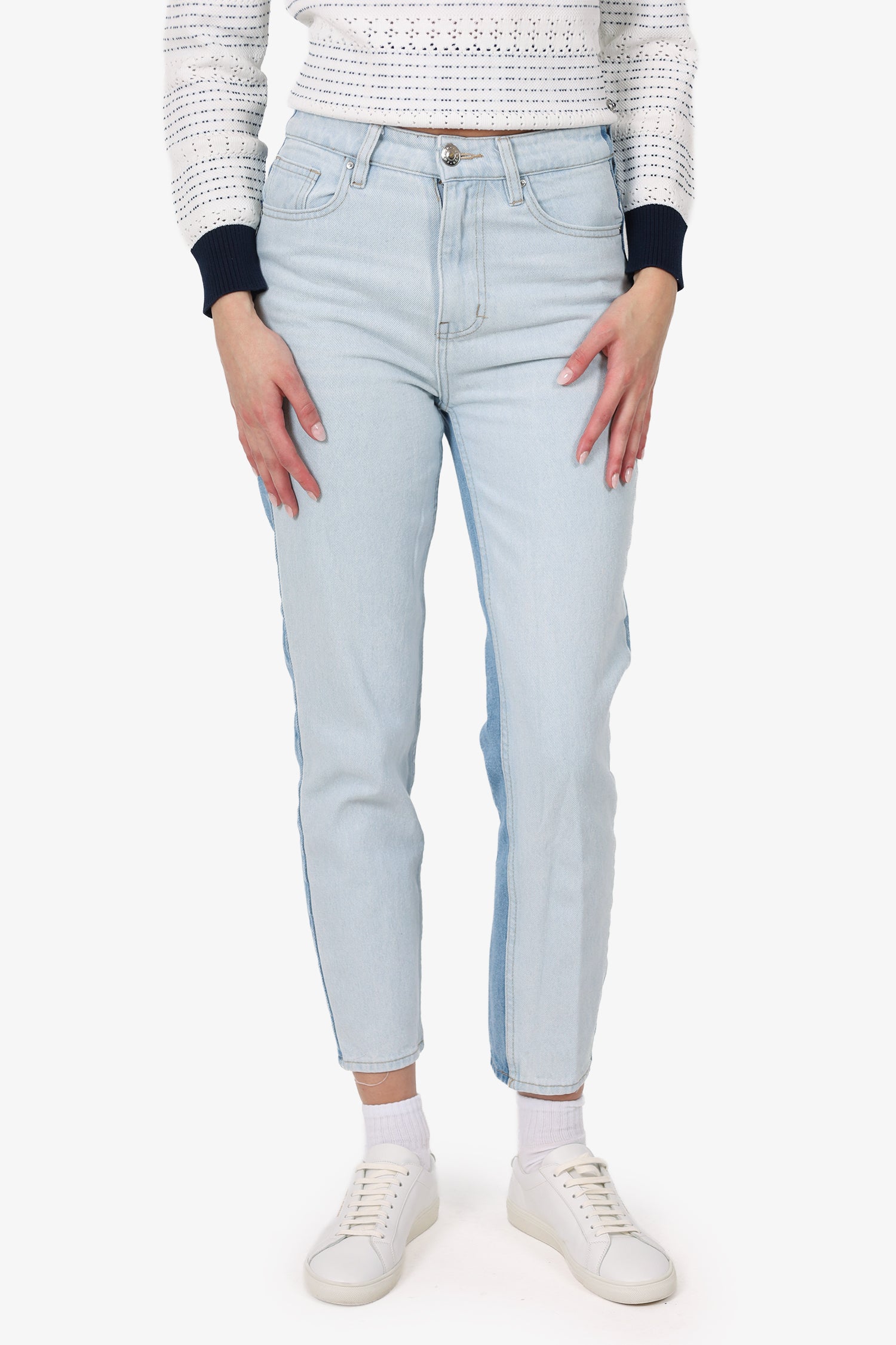 Two Tone Blue Denim Straight Leg Jeans Estimated Size 26