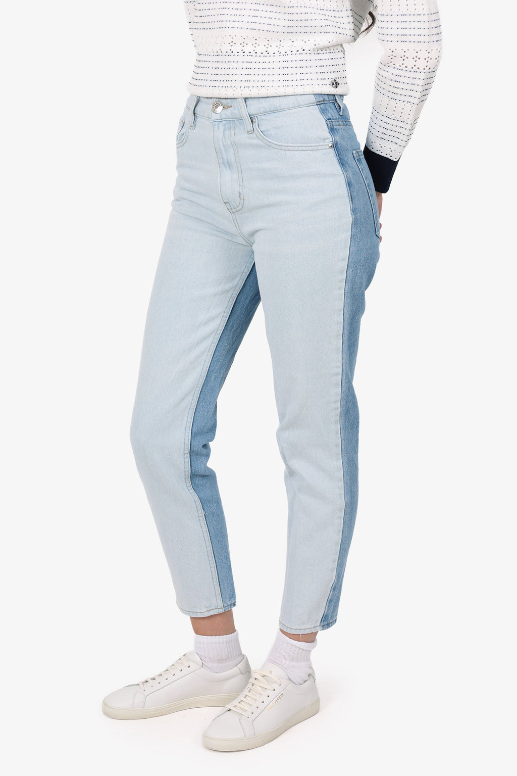 Two Tone Blue Denim Straight Leg Jeans Estimated Size 26