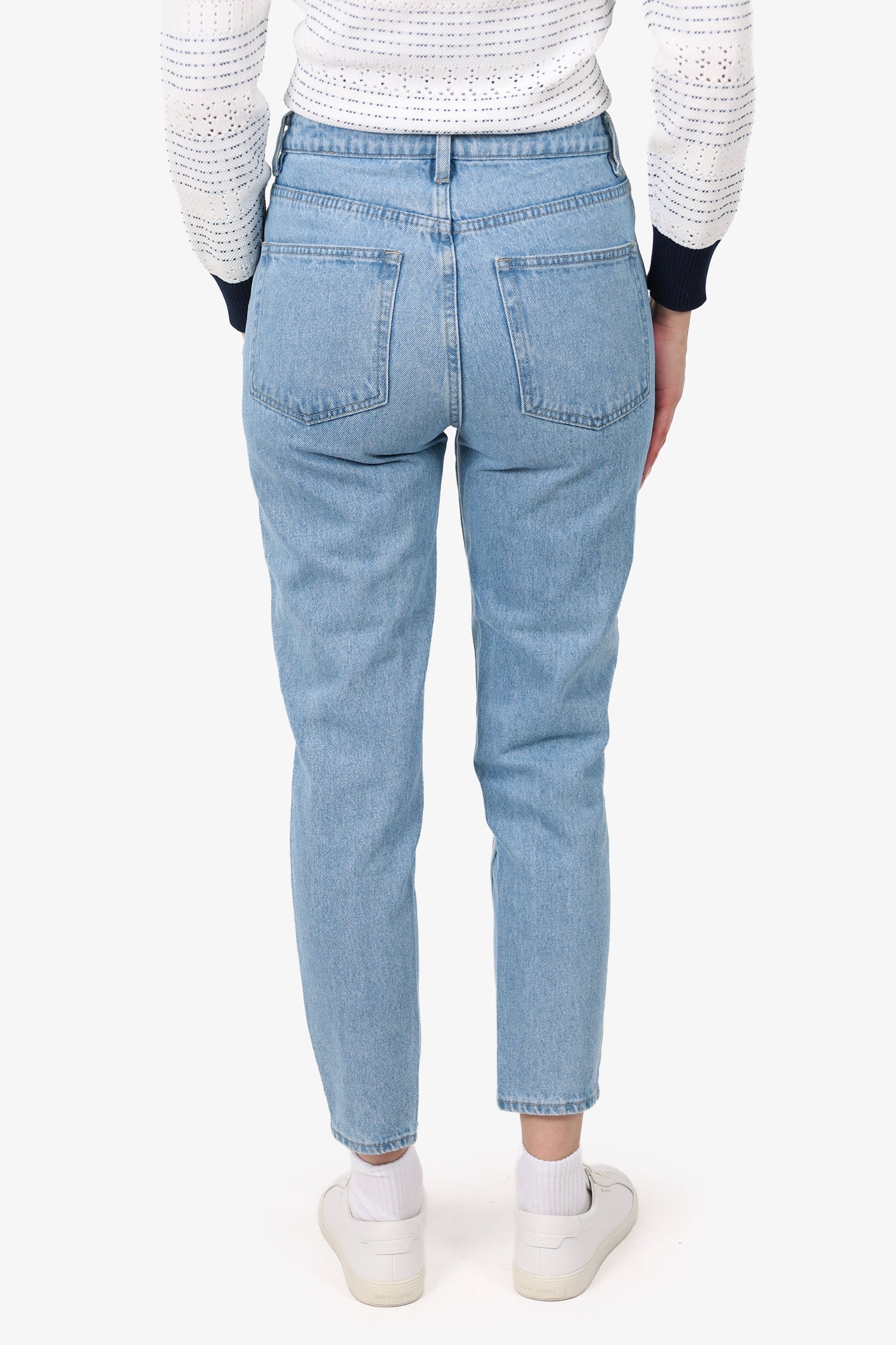 Two Tone Blue Denim Straight Leg Jeans Estimated Size 26