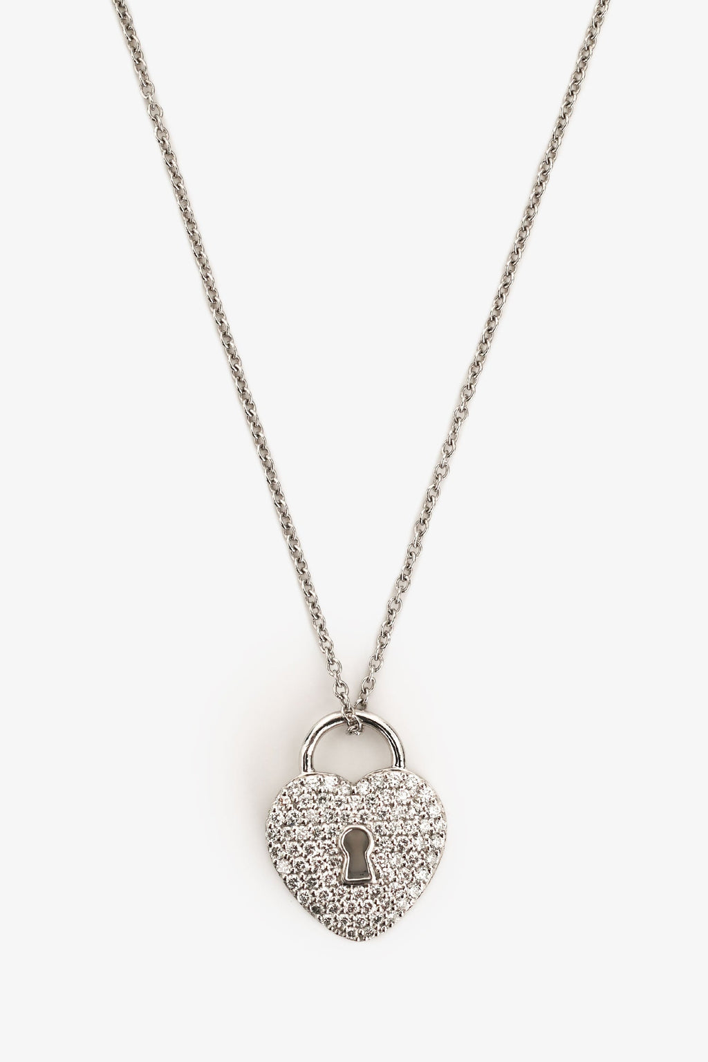 Tiffany & Co. Platinum Diamond Heart Lock Pendant Necklace