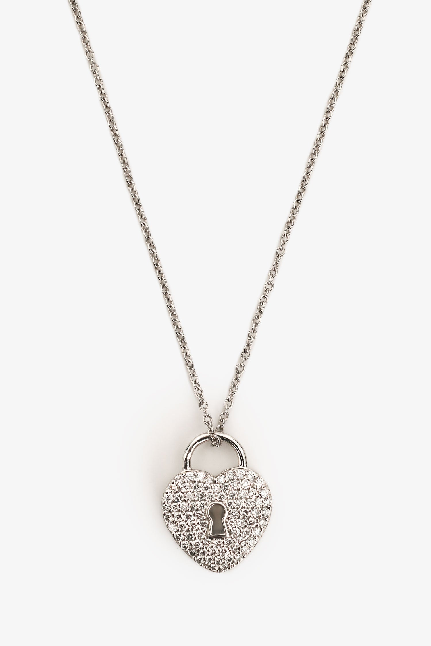 Tiffany & Co. Platinum Diamond Heart Lock Pendant Necklace