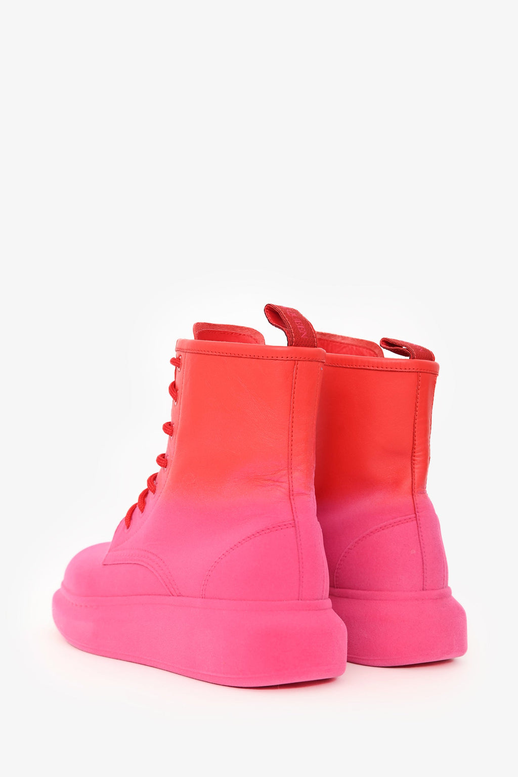 Alexander McQueen Red/Pink Chunky Lace-Up Ankle Boots Size 37.5