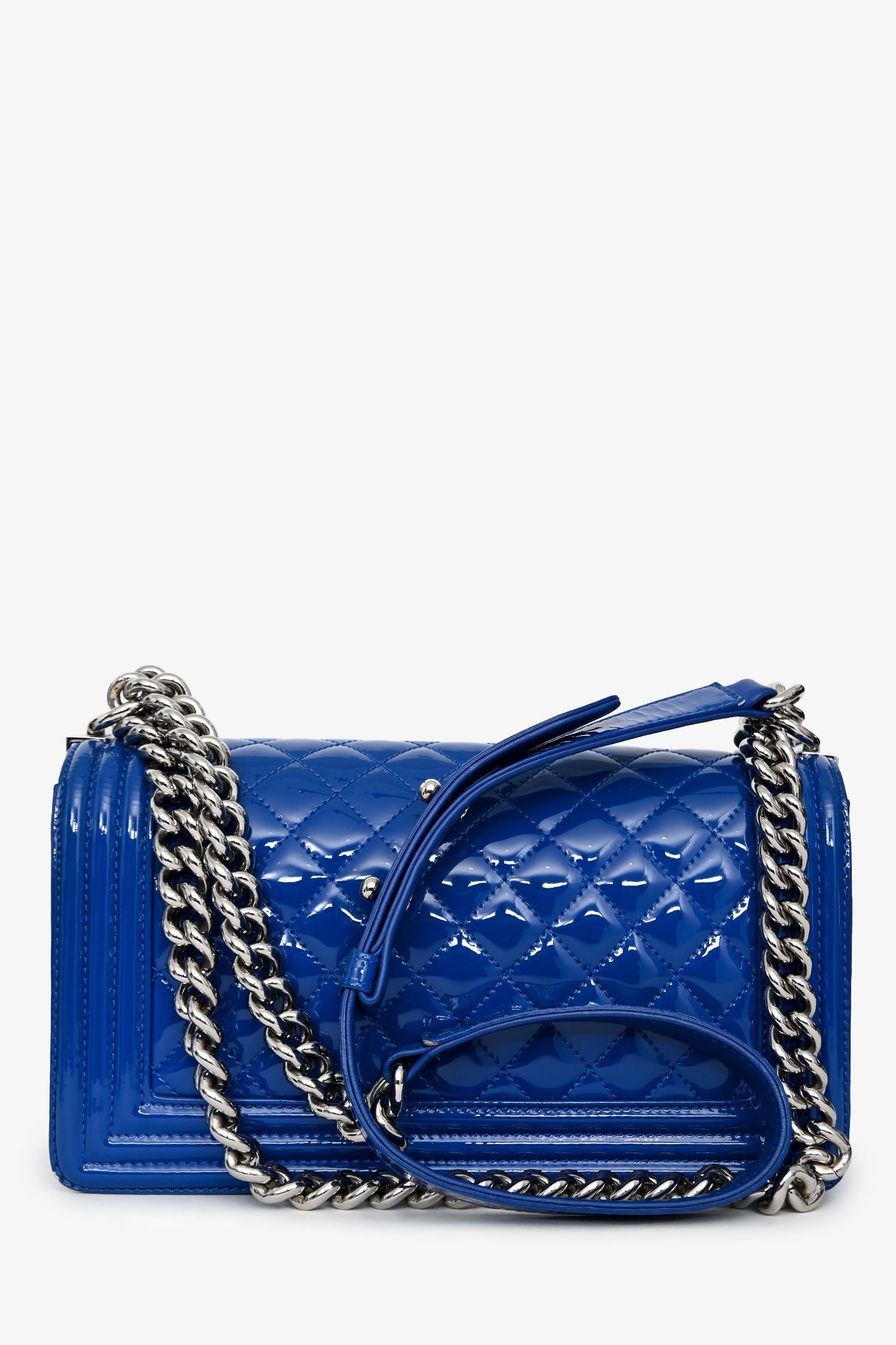 Pre-Loved Chanel™ 2014/15 Cobalt Blue Patent Old Medium Boy Bag