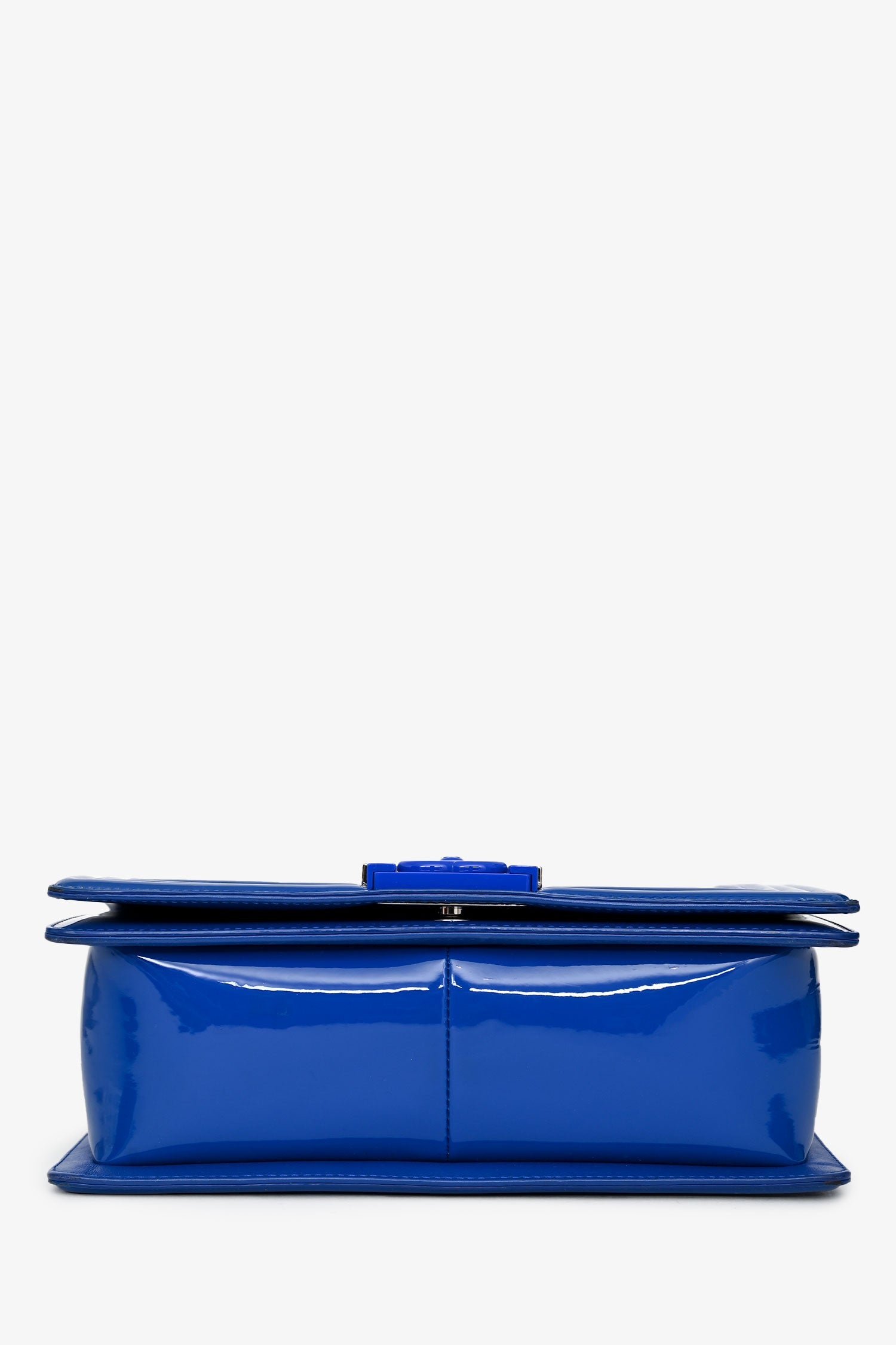Pre-Loved Chanel™ 2014/15 Cobalt Blue Patent Old Medium Boy Bag