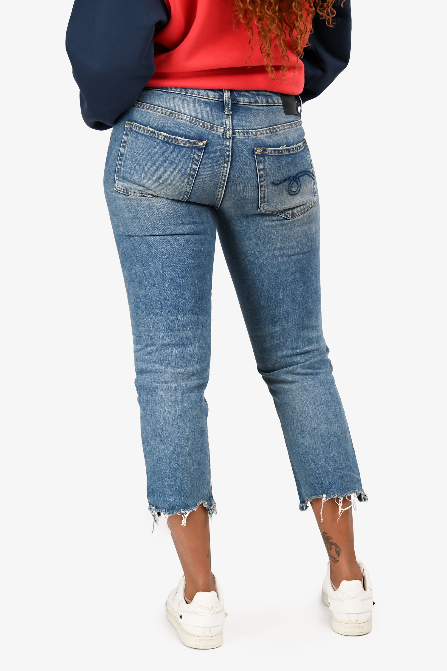 R13 Blue Denim Distressed Straight Leg Jeans Size 28
