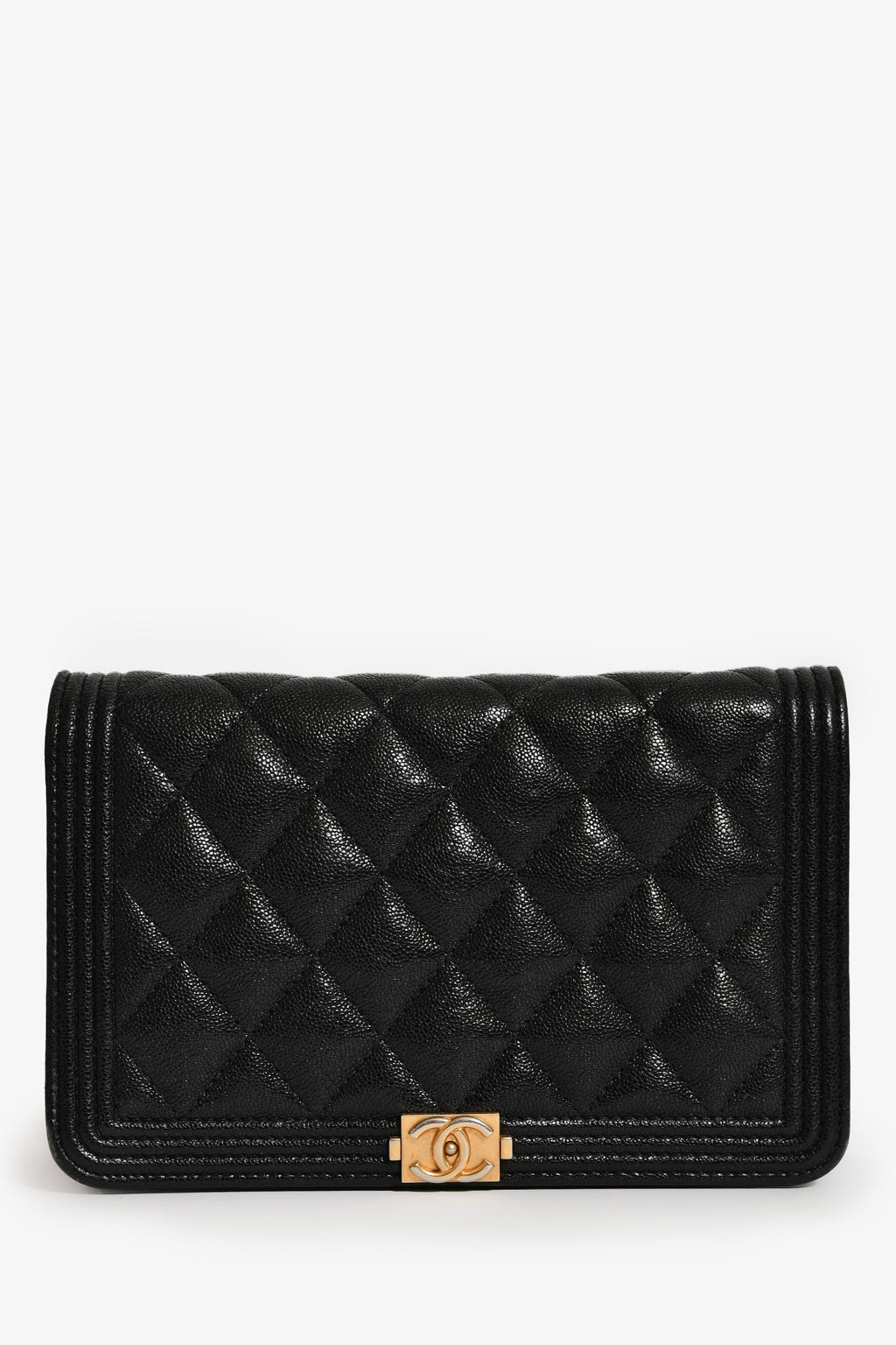 Pre-Loved Chanel™ 2018/19 Black Caviar Leather CC Boy Wallet on Chain
