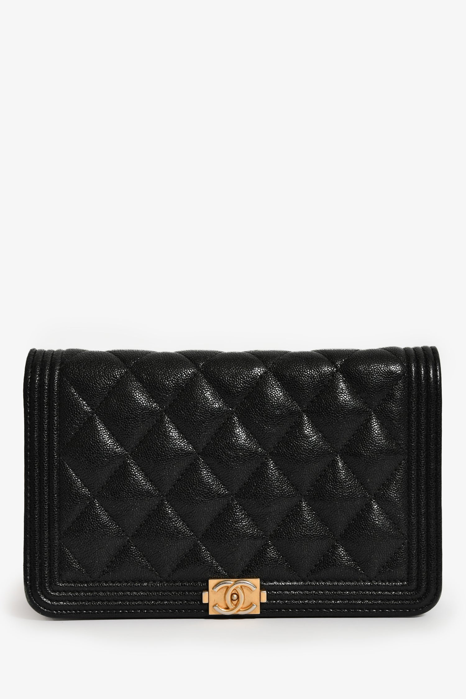 Pre-Loved Chanel™ 2018/19 Black Caviar Leather CC Boy Wallet on Chain