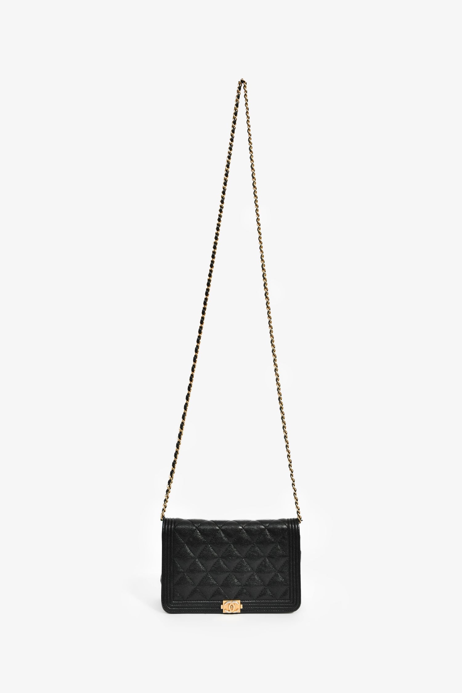 Pre-Loved Chanel™ 2018/19 Black Caviar Leather CC Boy Wallet on Chain