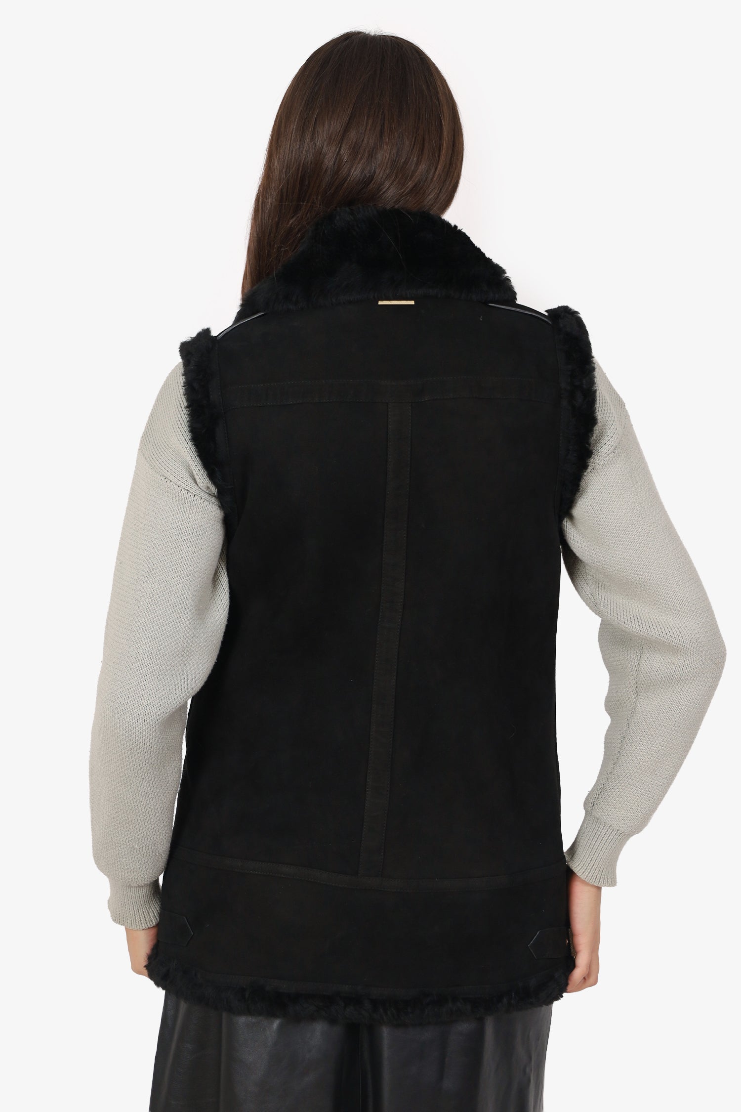 Burberry Black Shearling Biker Vest Size 8