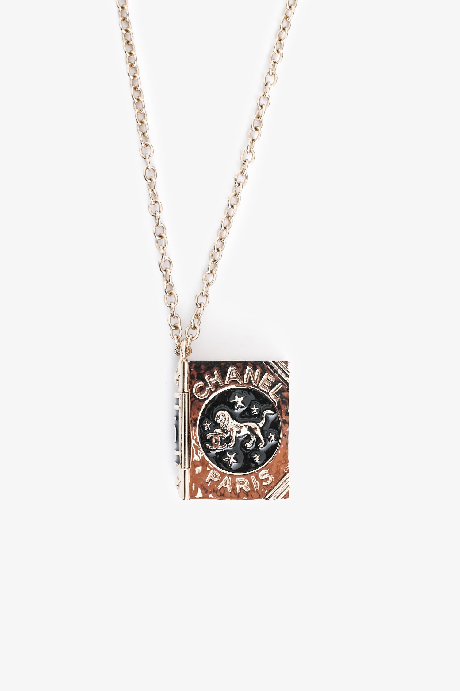Pre-Loved Chanel™ 2022 Enamel Lion Book Locket Pendant Necklace