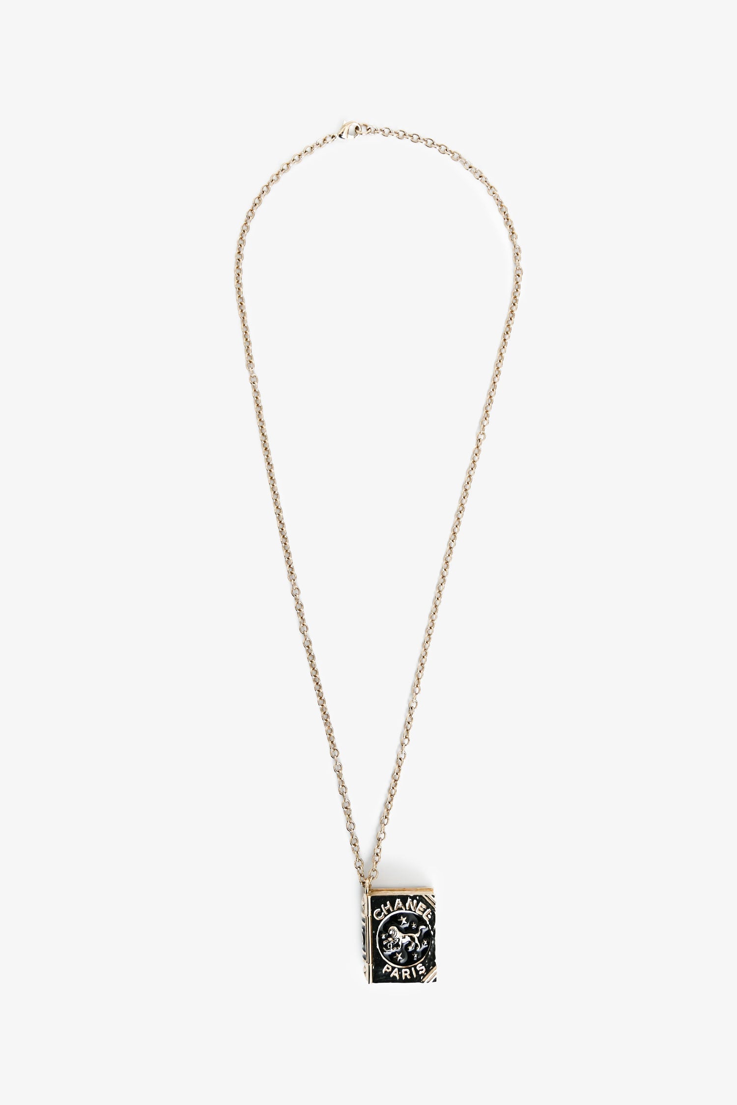 Pre-Loved Chanel™ 2022 Enamel Lion Book Locket Pendant Necklace