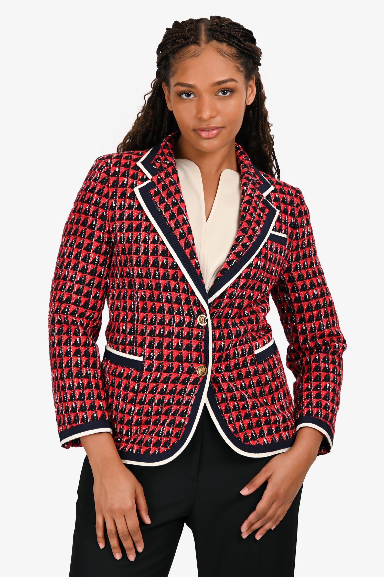 Gucci 2018 Red/Black Tweed Blazer Size 42