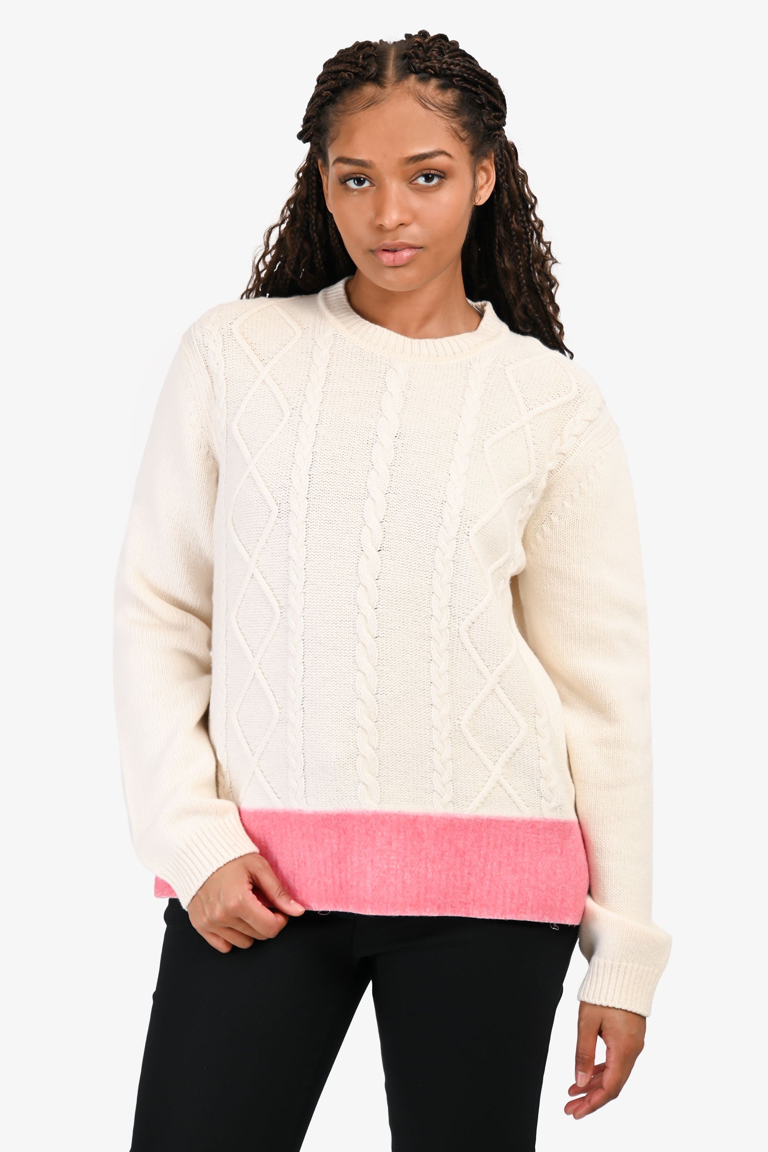 Marni Cream/Pink Wool Cableknit Sweater Size 46