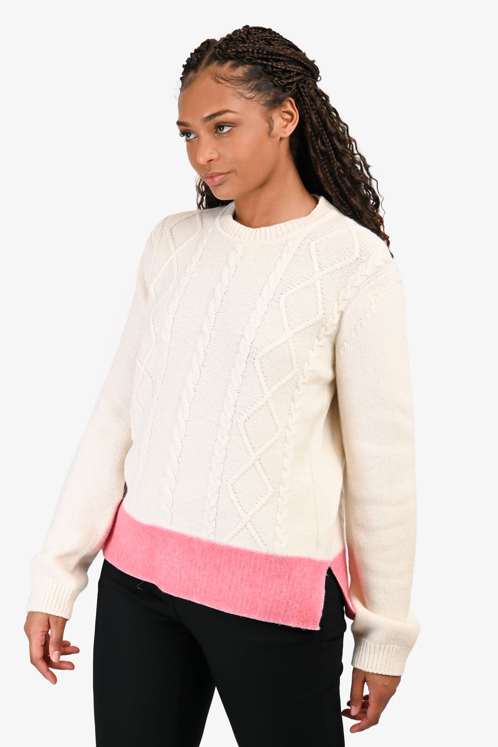 Marni Cream/Pink Wool Cableknit Sweater Size 46