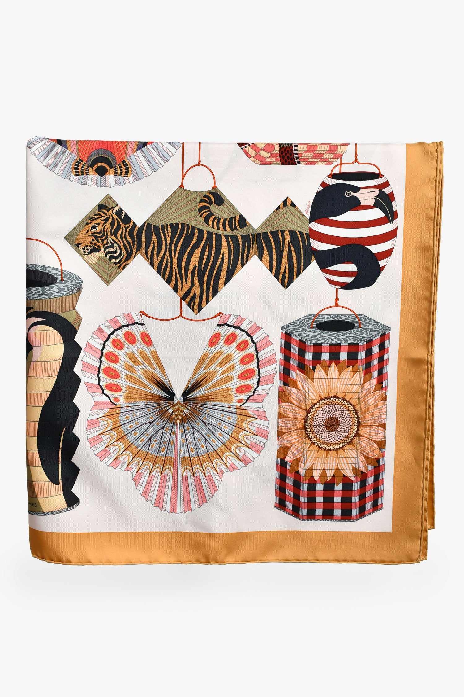 Hermès Gold/Blush Silk ' Lanternes et Ballons' Scarf 90 with Tags