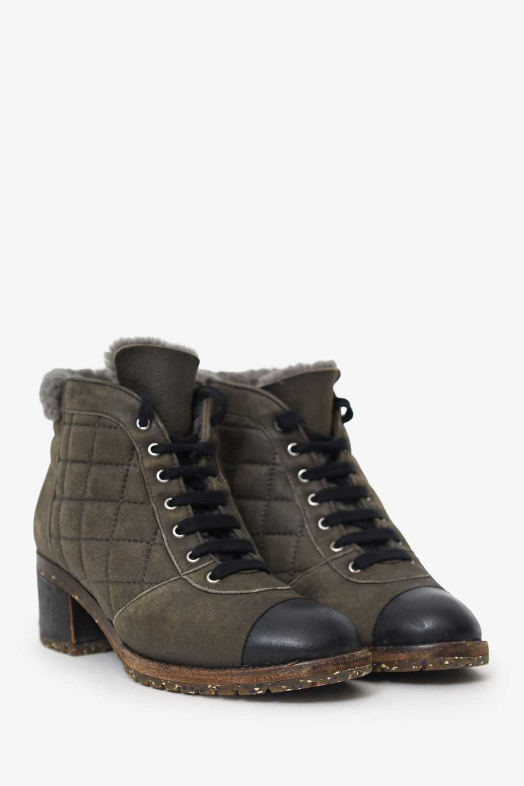 Pre-Loved Chanel Grey Suede Quilted Boots Size 36.5