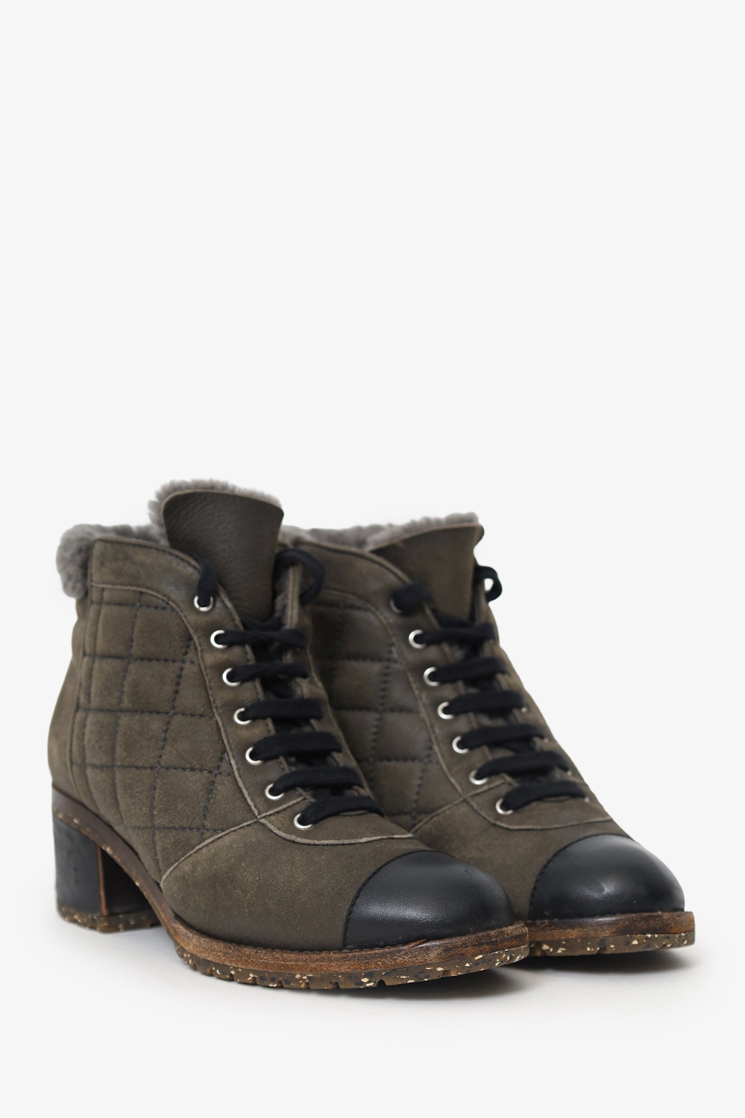 Pre-Loved Chanel Grey Suede Quilted Boots Size 36.5