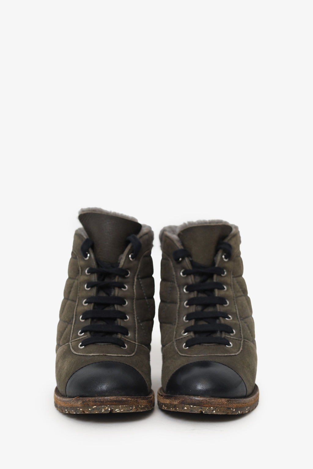 Pre-Loved Chanel Grey Suede Quilted Boots Size 36.5