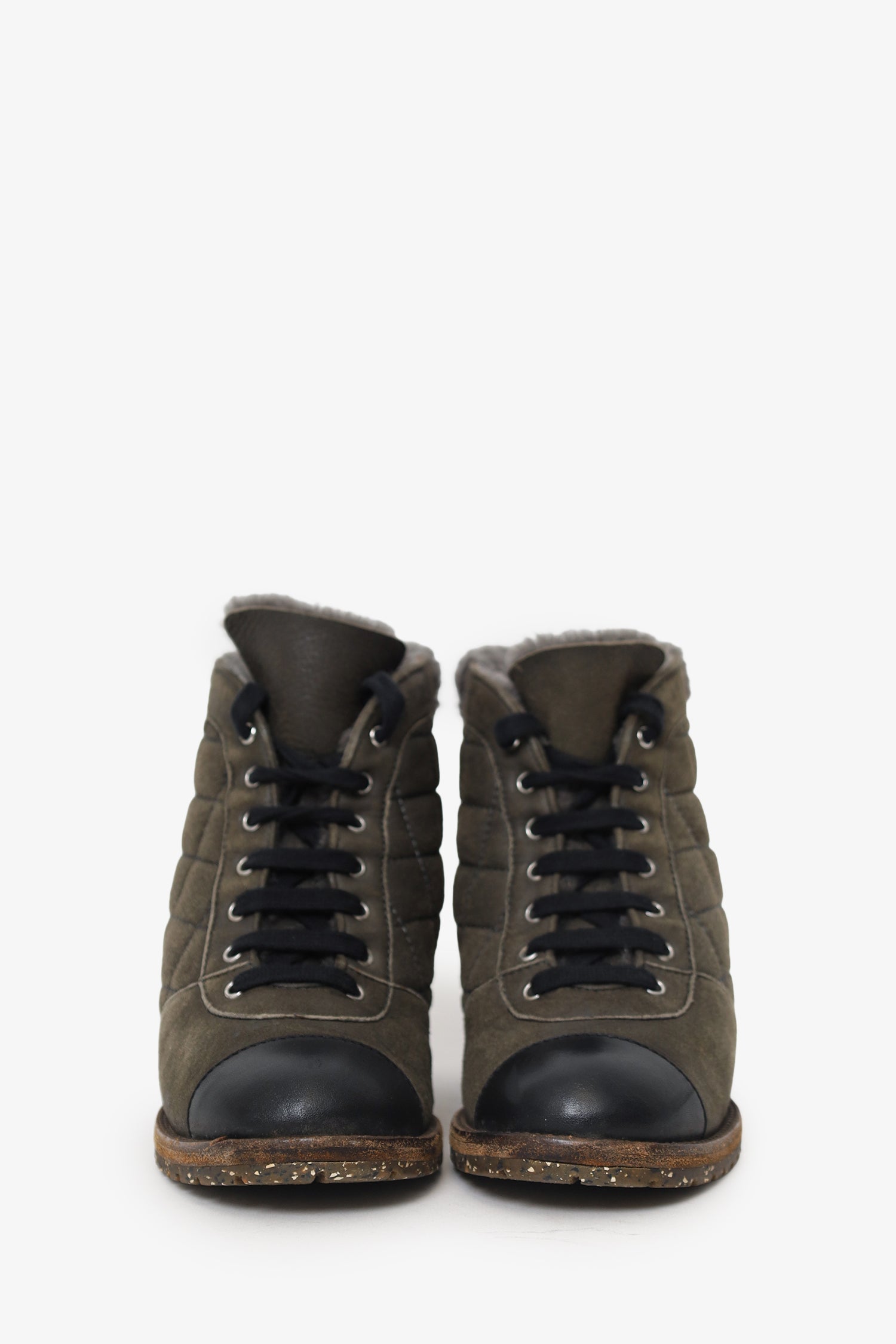 Pre-Loved Chanel Grey Suede Quilted Boots Size 36.5