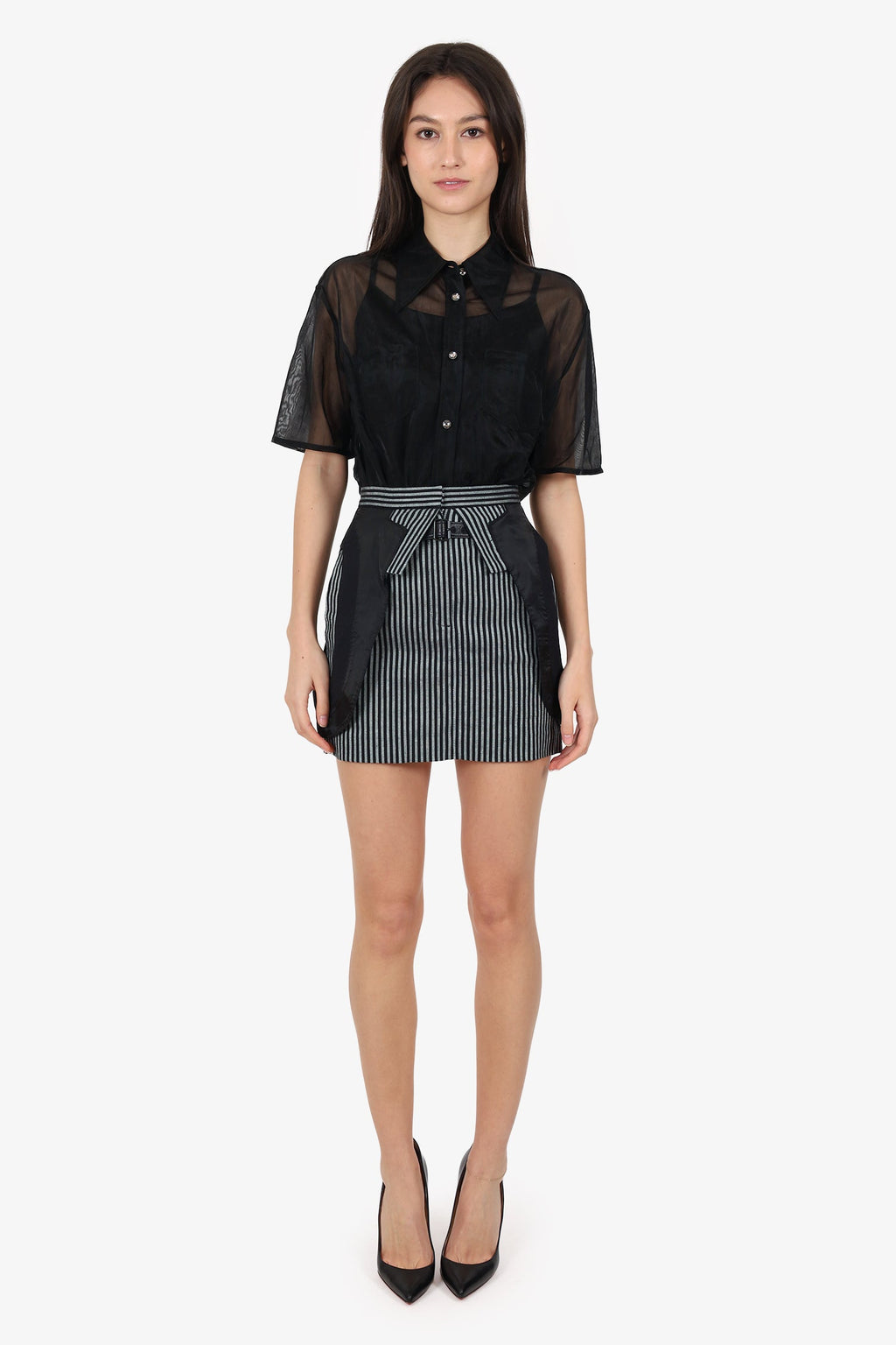 Alexander Wang Black Striped Belted Mini Skirt Size 0