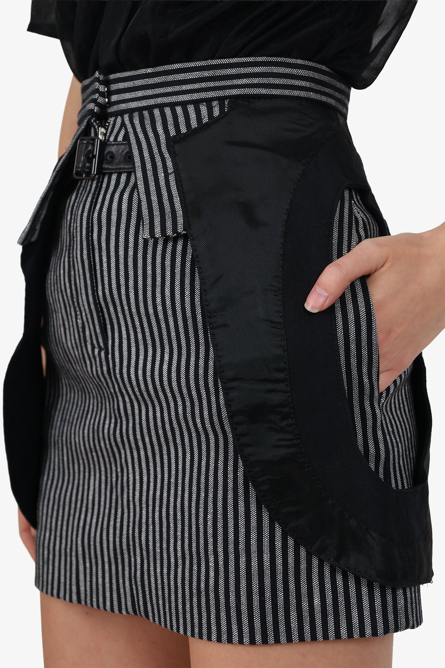 Alexander Wang Black Striped Belted Mini Skirt Size 0