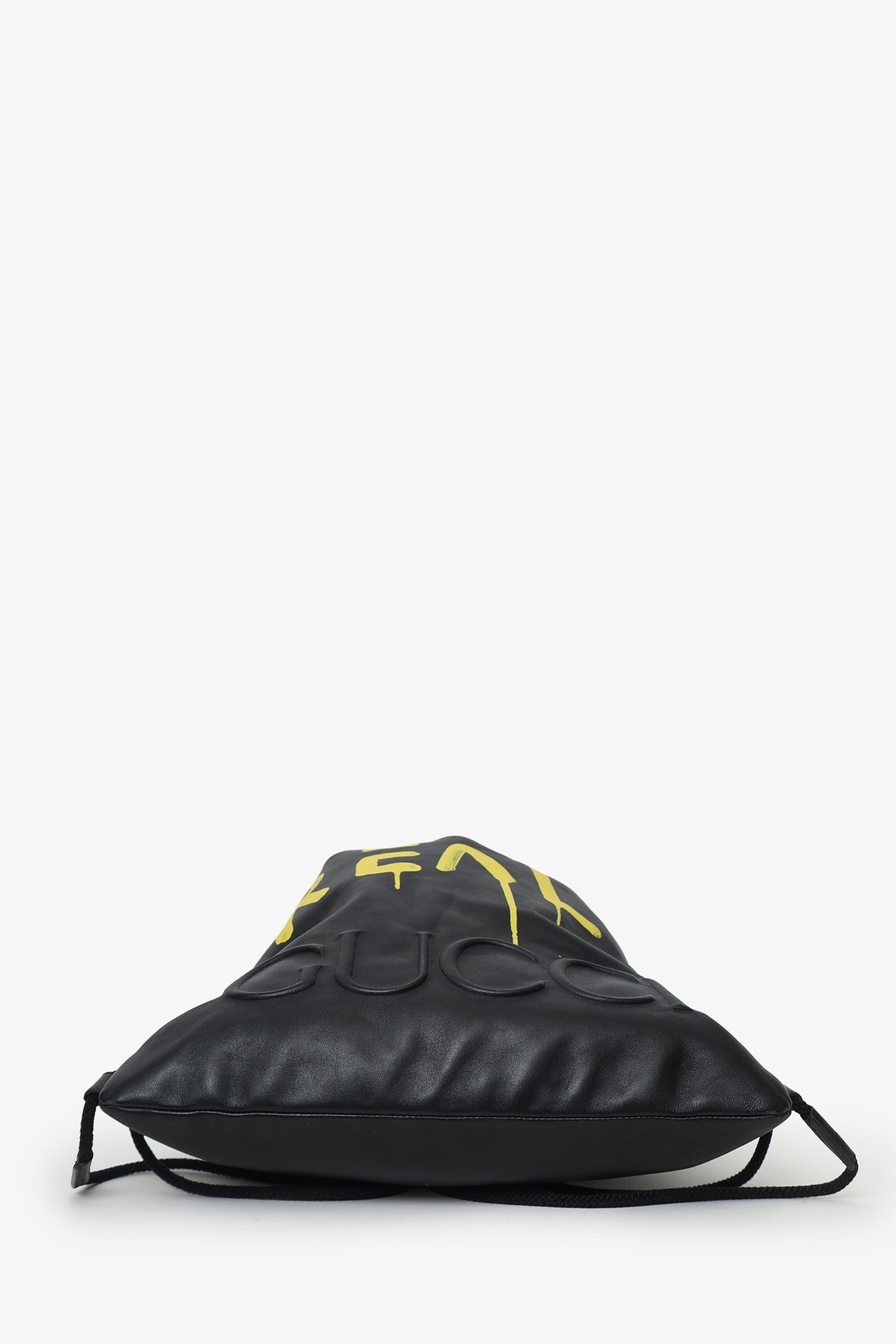Gucci Black Leather Ghost Printed "Real" Drawstring Backpack