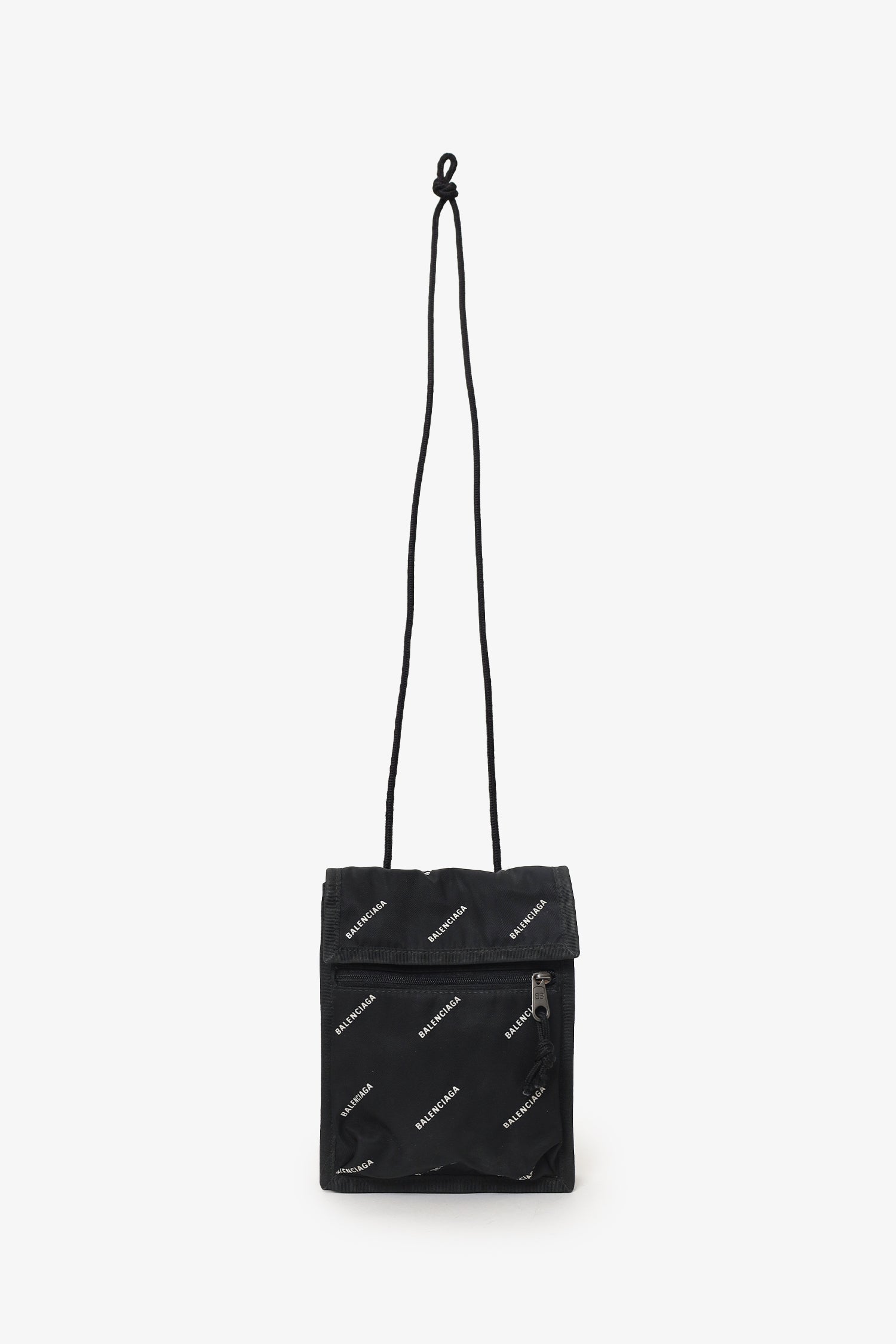Balenciaga Black Nylon All Over Logo Small Explorer Pouch