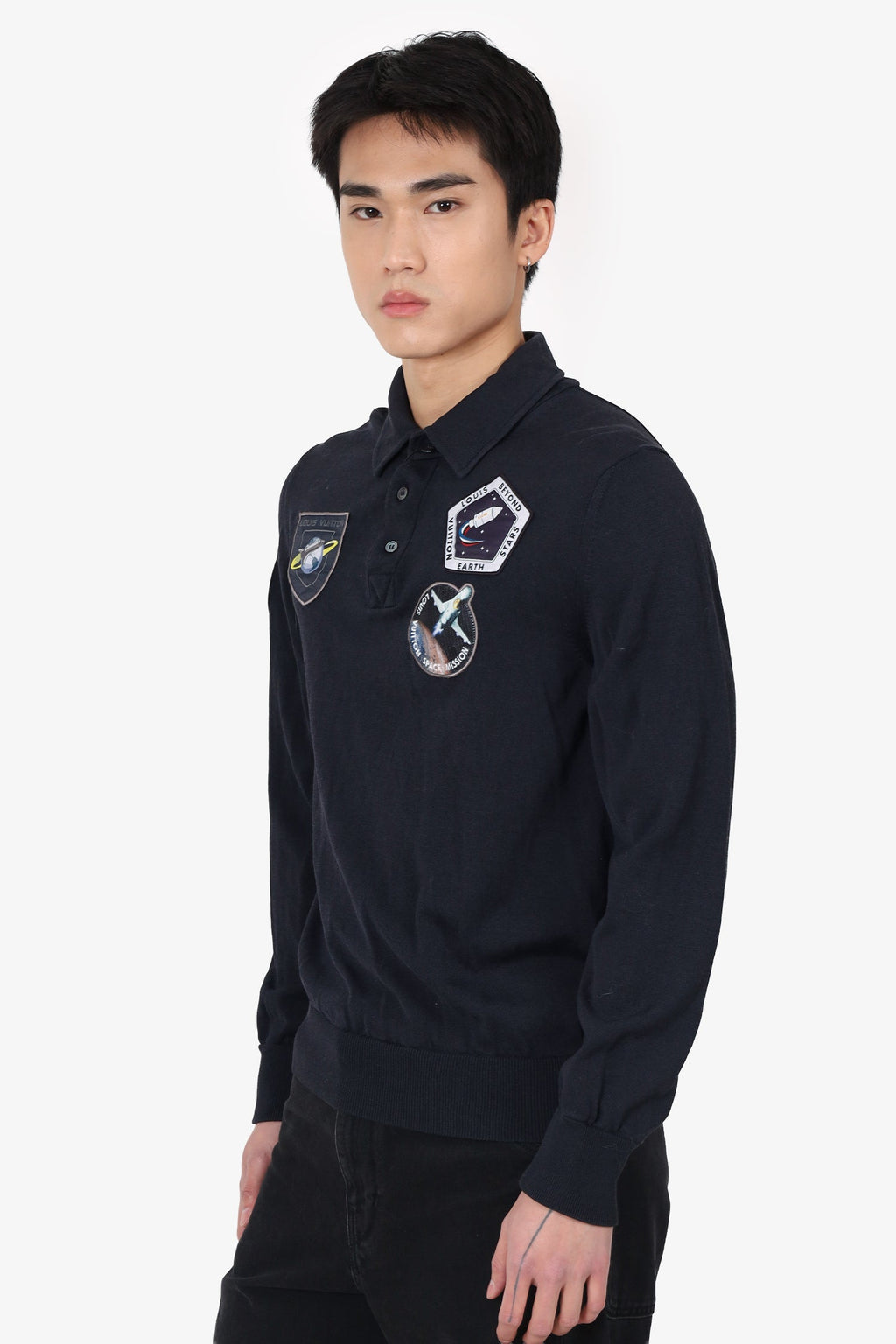 Louis Vuitton Navy Blue Satellite Patch Long Sleeve Polo Top Size L Mens